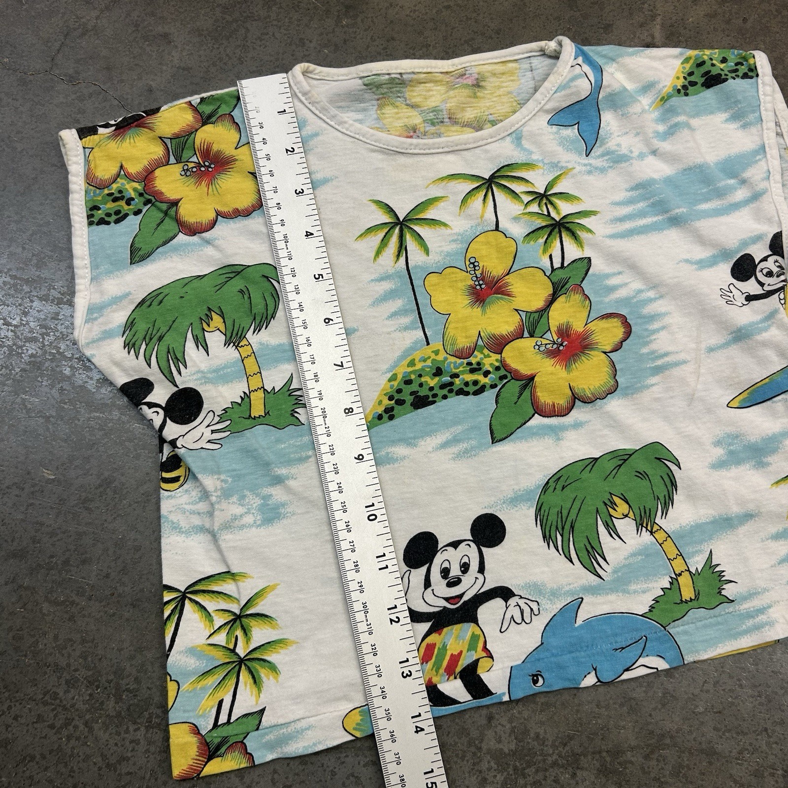 1970s Vintage Disney Mickey Mouse Beach Floral Style Cropped Girls Childrens Top