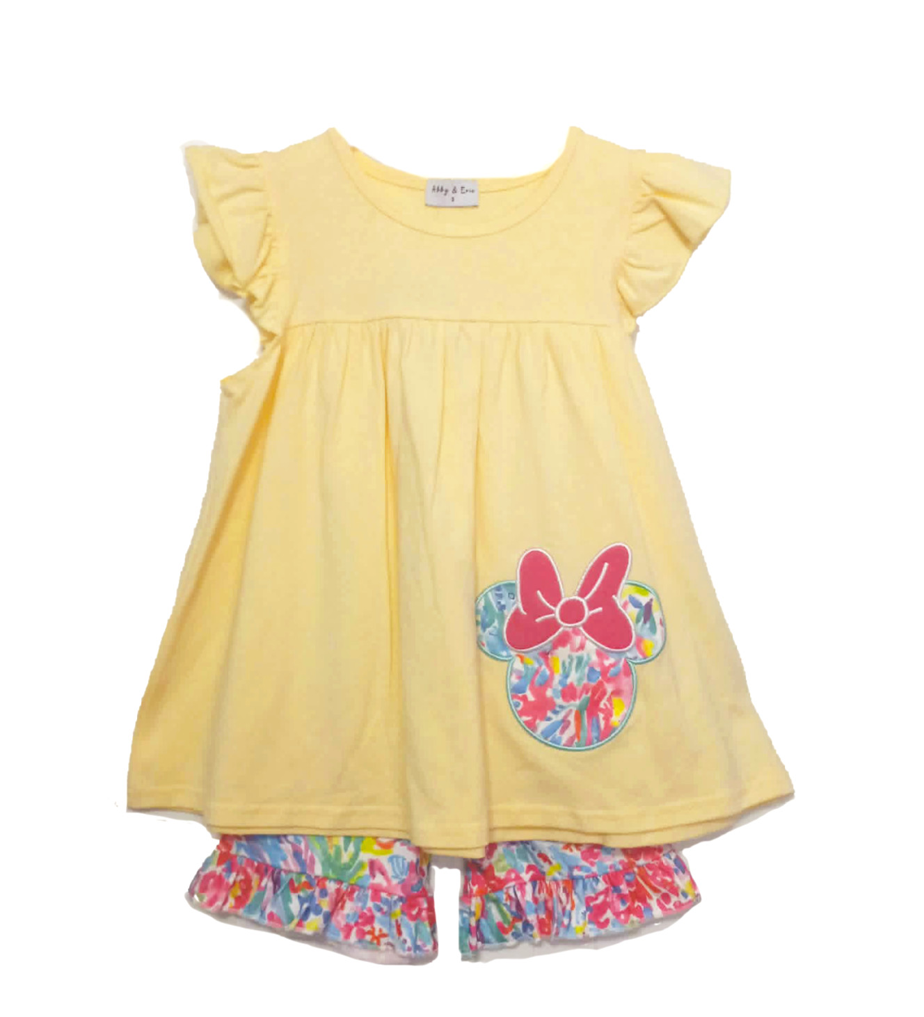NWT Abby & Evie Character Mouse Shorts Set 3T Watercolor Embroidered Ruffle
