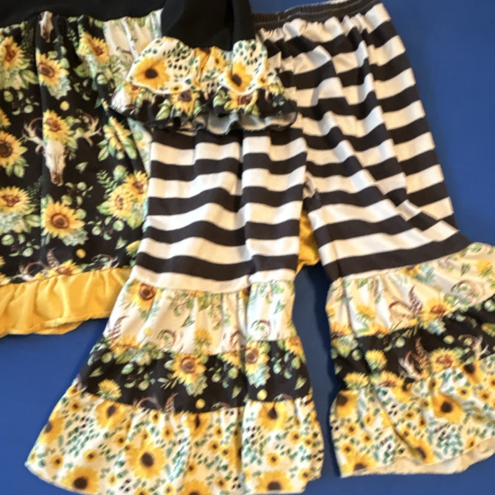 Girls 2T 2-Piece Sunflower Floral Striped Ruffle Top & Pants Set