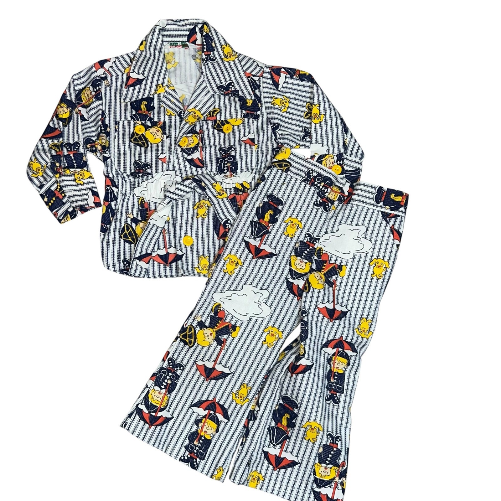 HealthTex 70s retro pinstripe whimsical umbrella and character print 2pc set 2T
