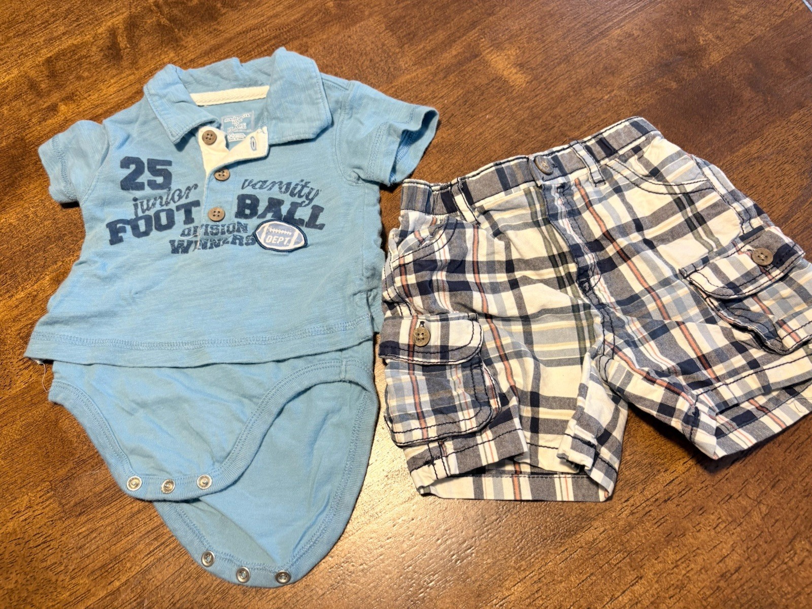 Boys 3-6 Month One Piece Football Theme Tee Combo & Shorts Set FREE SHIPPING