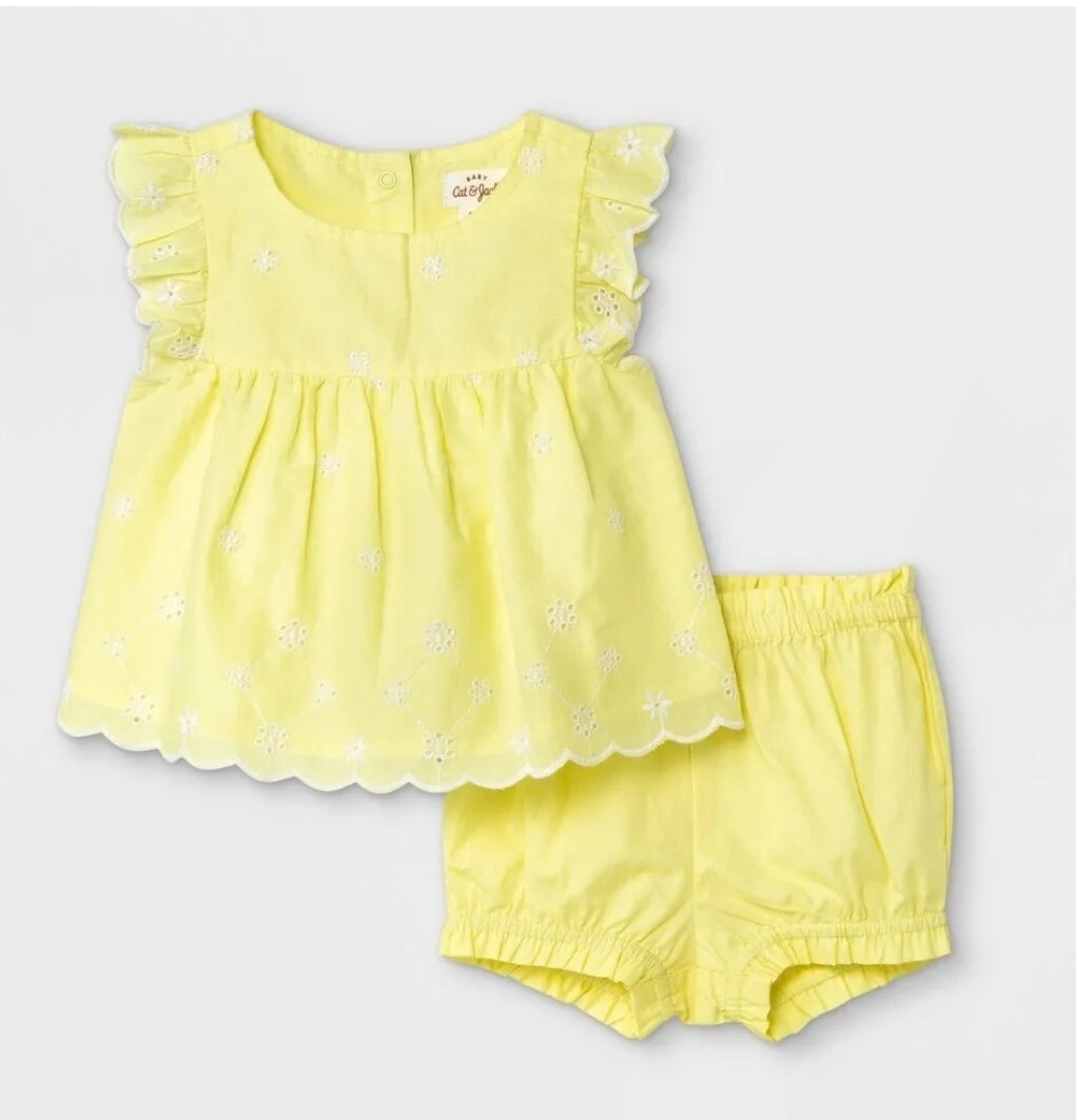 Baby Girls’ Eyelet Bloomer Top & Bottom Set – Cat & Jack Light Yellow NEWBORN