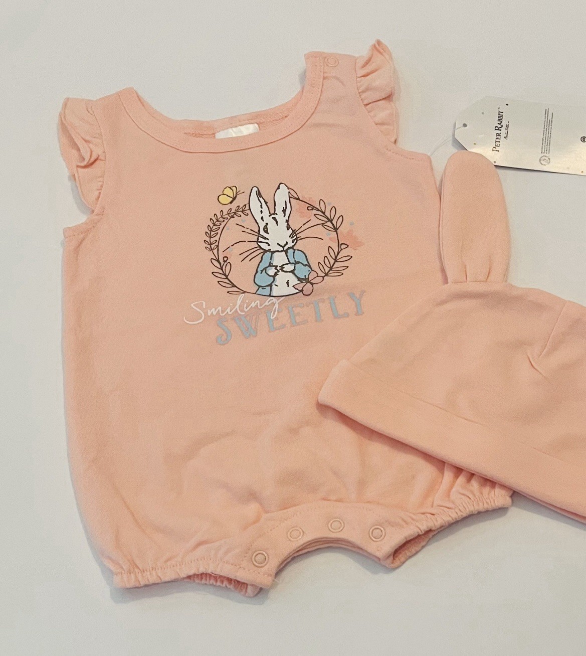 Peter Rabbit Baby Girl Clothes 3-6 Months Romper And Hat 2 PC Set Cute Outfit
