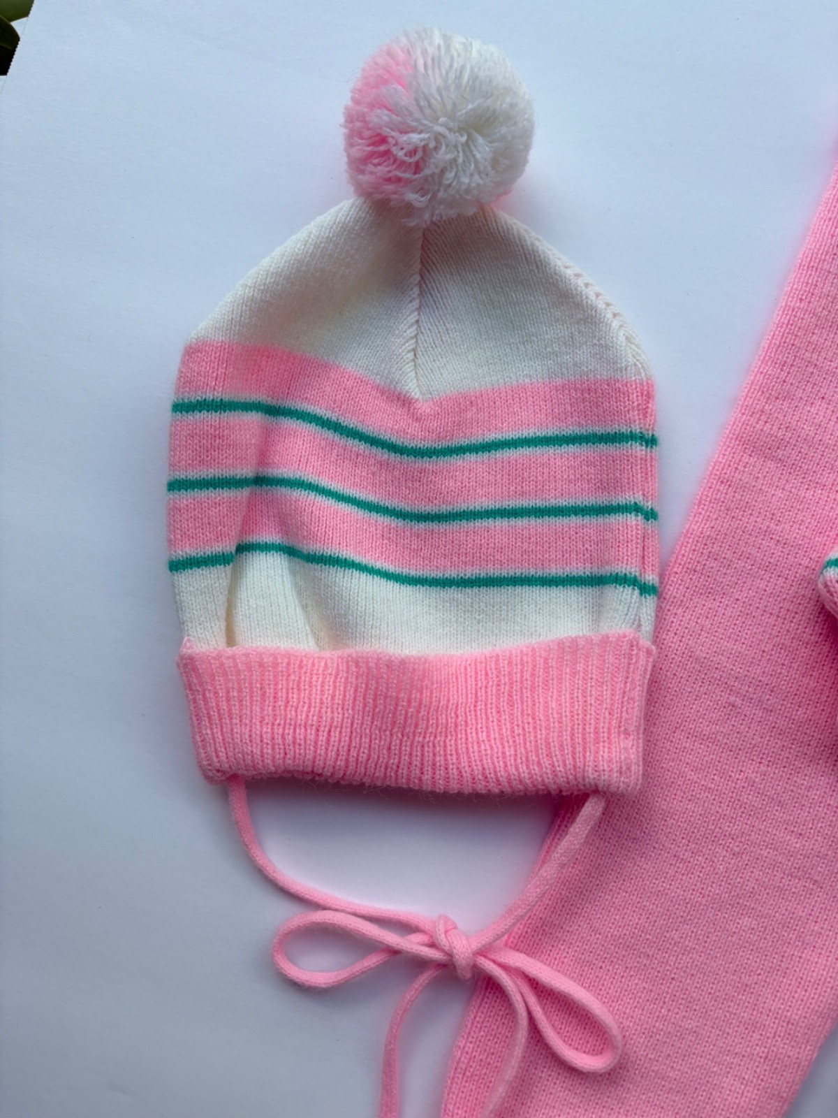 VTG 1984 Disney Babies Minnie Mouse Knit Sweater Pants Hat Set 0-6M Pink/Teal