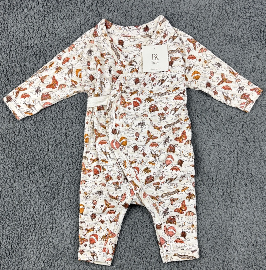 NWT Banana Republic Baby Wrap One-Piece LS Romper Travel Mosaic Organic 3-6 M