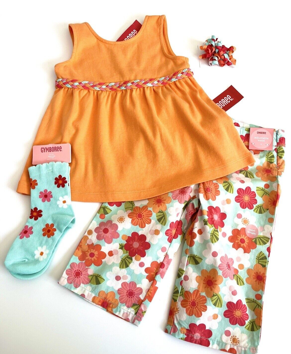 Vintage NWT Gymboree 2008 TROPICAL GARDEN 4pc Set Top, Pants, Socks, Hair 3 3T