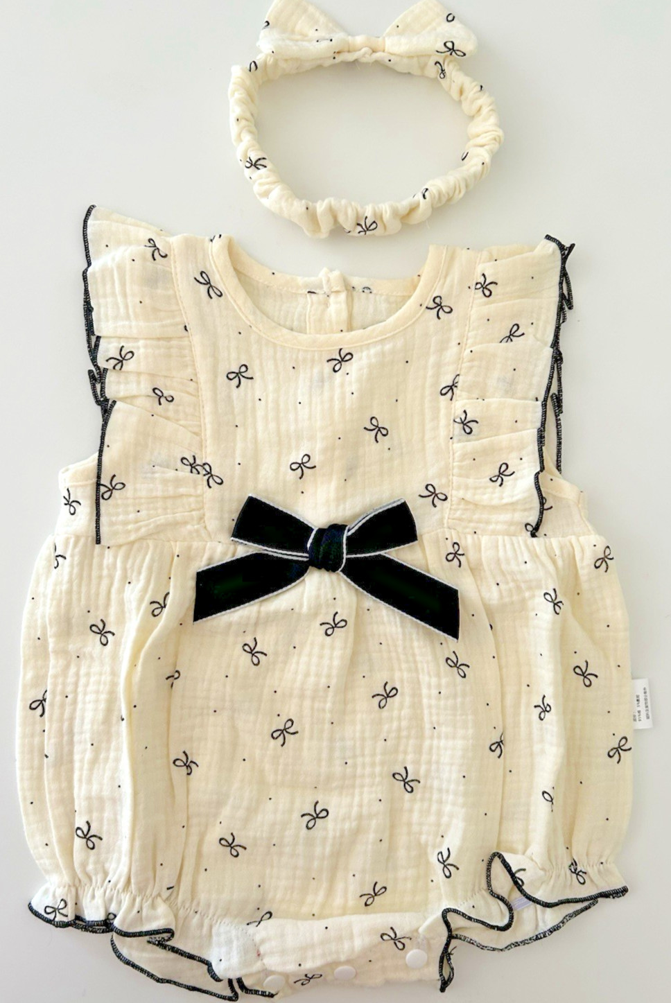 Baby Girl Ruffle Sleeve Muslin Romper Outfit Set Bow Headband Cotton Summer 3-24