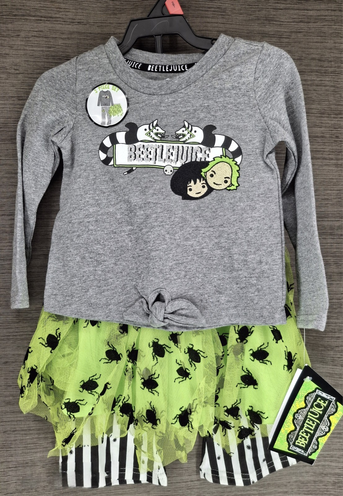 Beetle Juice 3 Piece Toddler Girls Set, Shirt, Pants, Skirt 2T NWTs