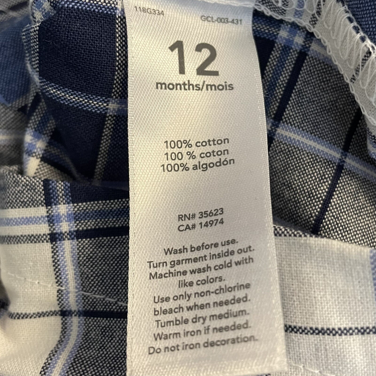 Carter’s 12 M Baby Boy Plaid Romper Blue White Cotton Short Sleeve Bottom Snaps