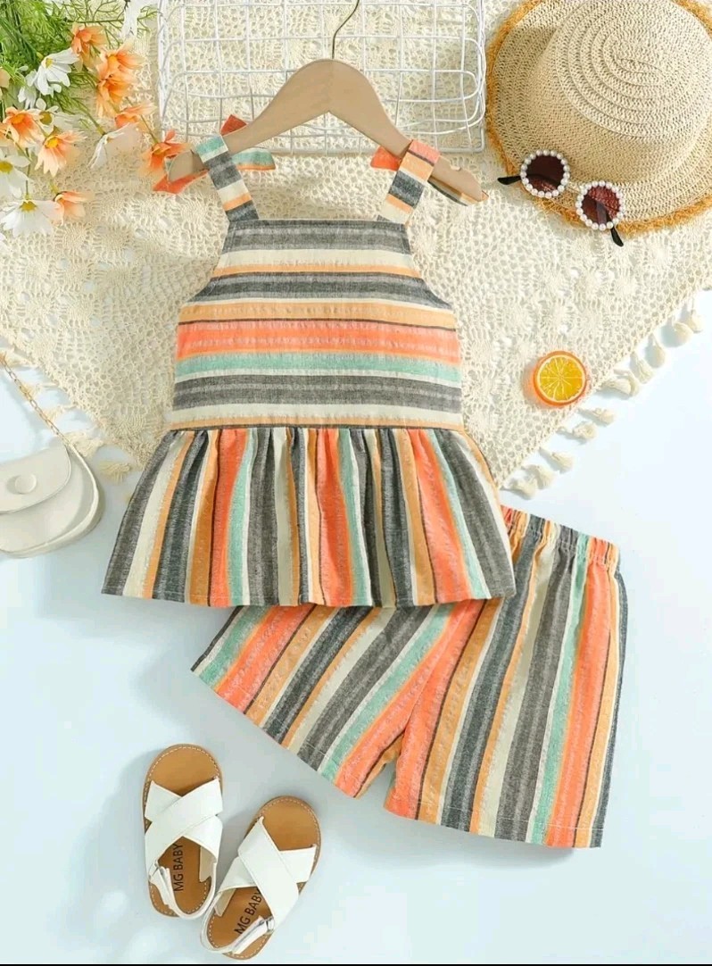 2-Piece Girls Boho Stripe Set Casual Outdoor Wear – 6yrs Only