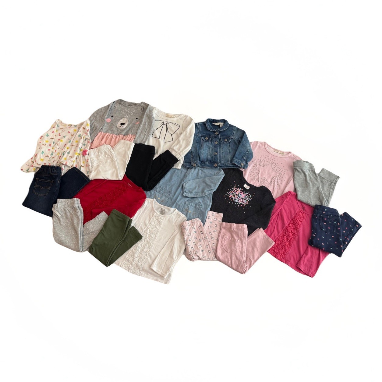 Baby Girl 24M Casual Mixed Lot of 19 Tees Long Sleeve Pants Outfits Denim Jacket