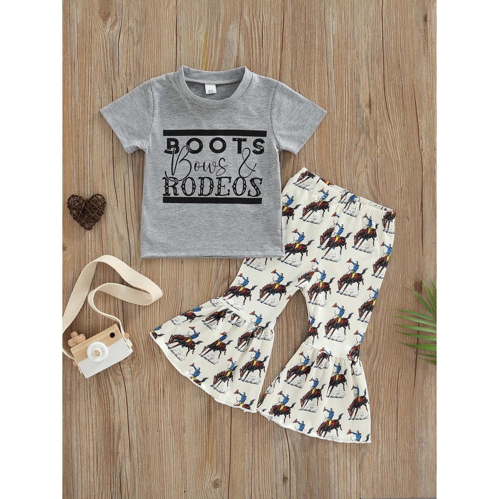 Kid Girl Summer Clothes Short Sleeve Tops + Flared Pants Printed Elastic Waist