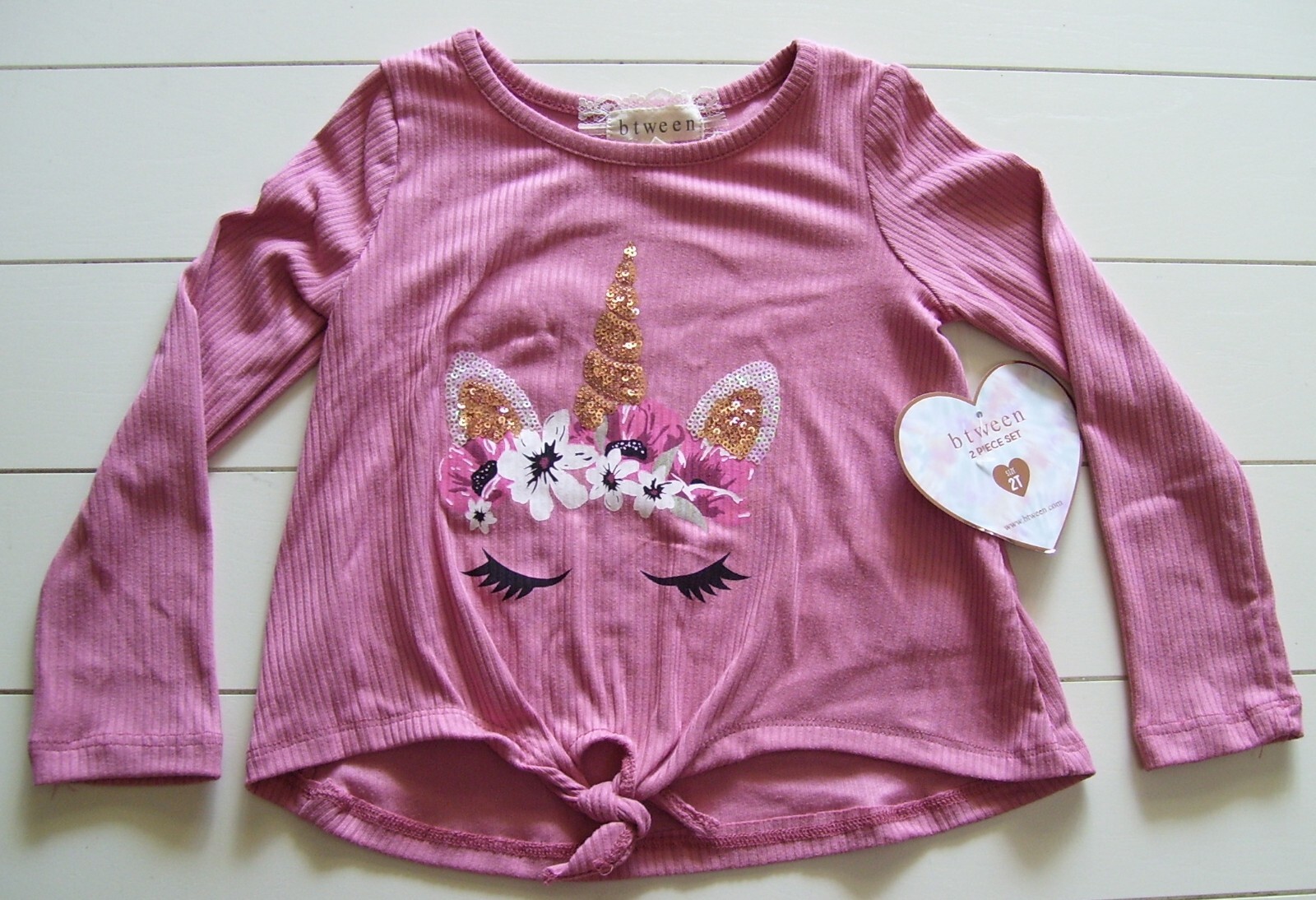Btween Girls 3 Pc Unicorn Floral LS Shirt Leggings Headband Outfit 2T