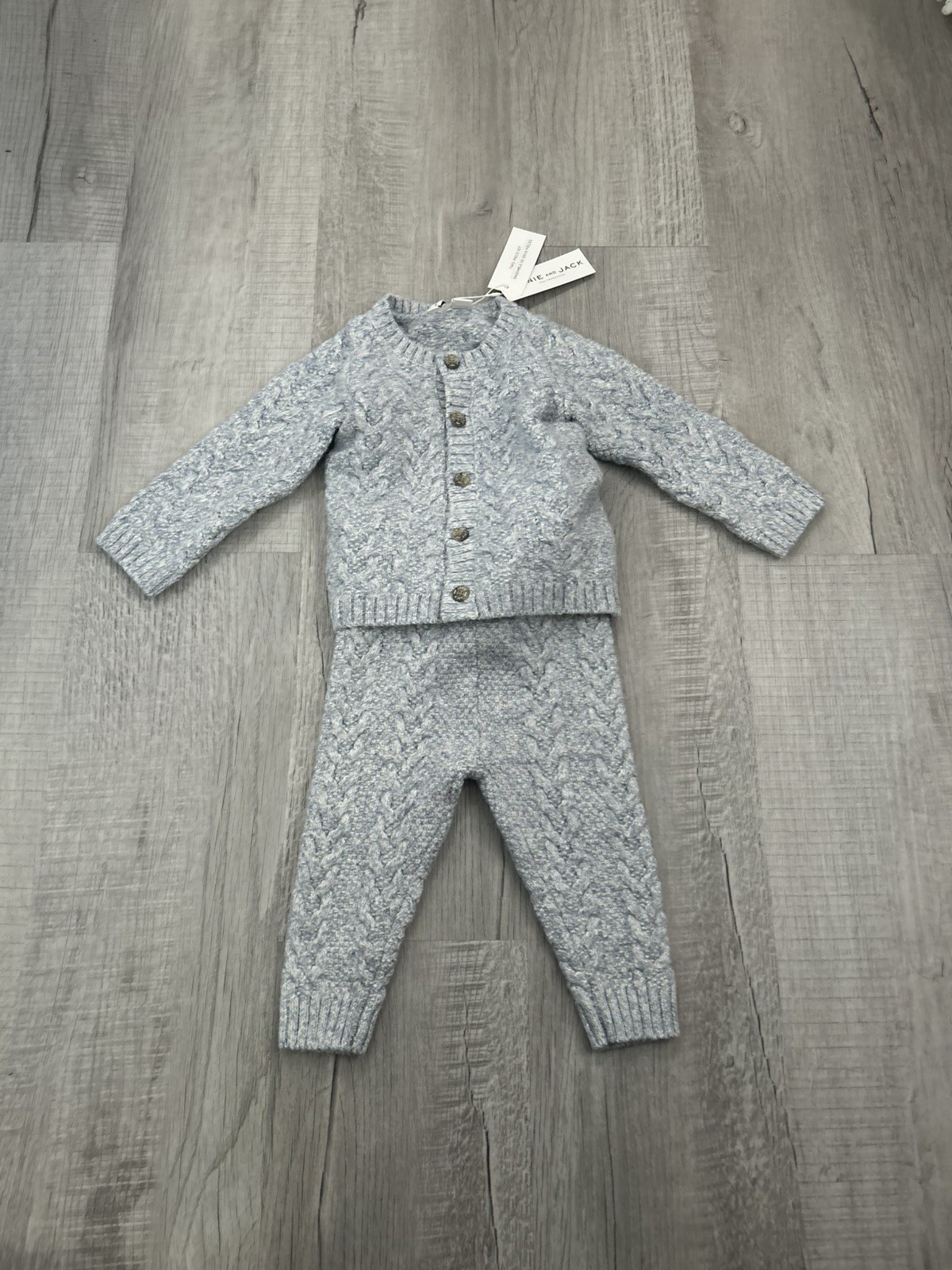 Janie And Jack 6-12 Months Baby Boy Cable Knit Sweater Pants Set Blue NWT