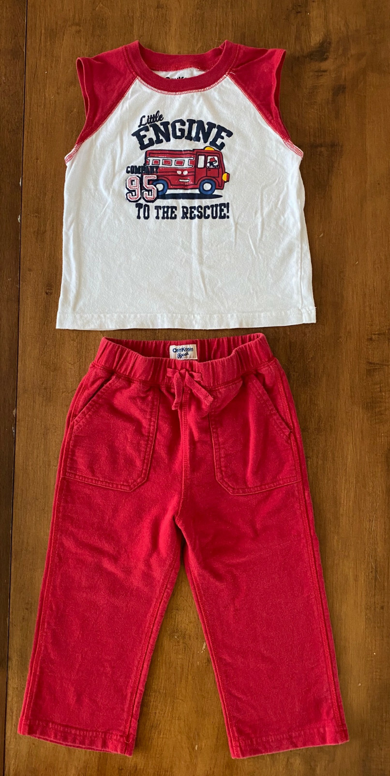 OSH KOSH B’GOSH FIRETRUCK SHIRT AND PULL ON PANTS Red White BOYS SIZE 24 MONTHS