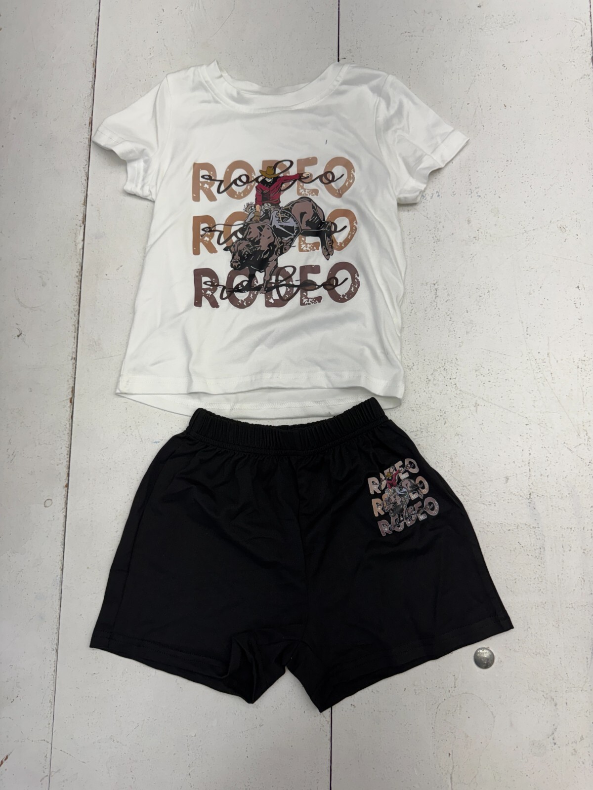 Shein Black White Rodeo Graphic 2 Piece Outfit Set Boys Size 3-4 Years