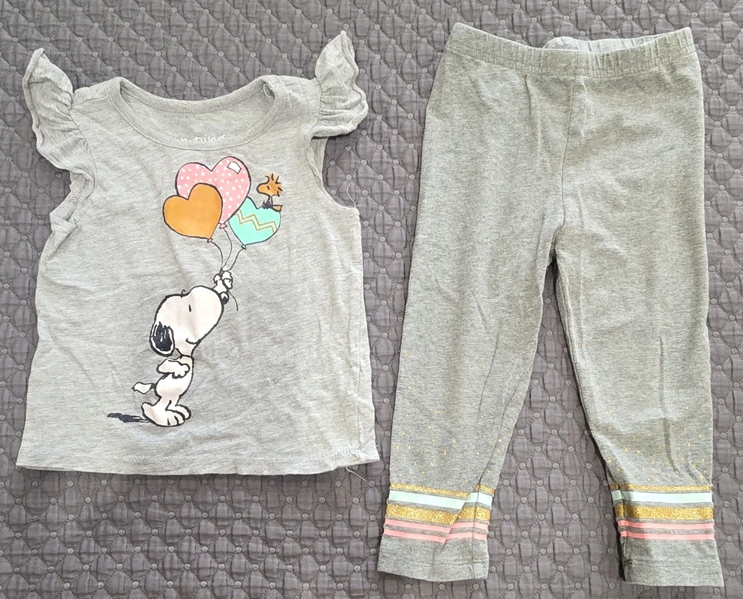 Jumping Beans Snoopy & Woodstock 2 Piece Outfit Set, 18M Gray
