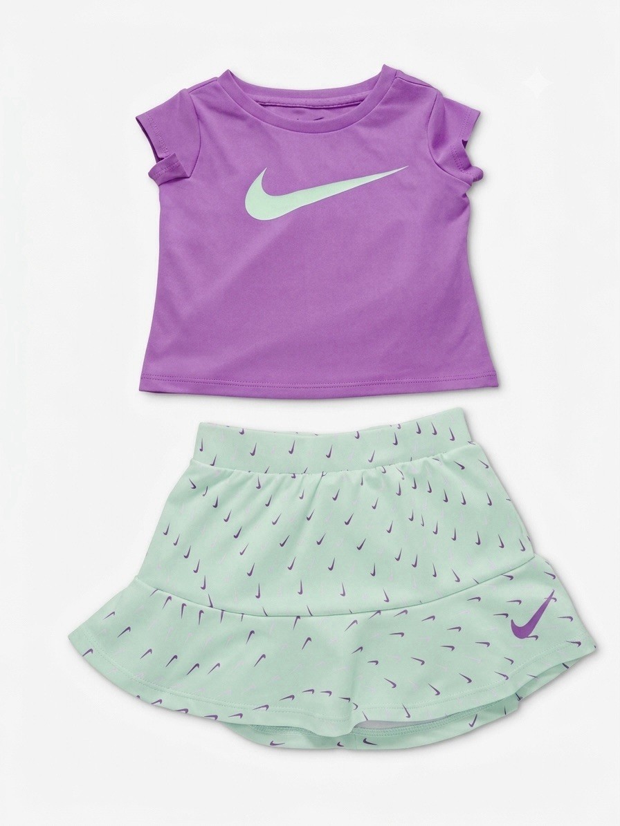 Nike Dri-FIT Girls 2T Purple T-Shirt & Green Skort 2-Piece Set Logo