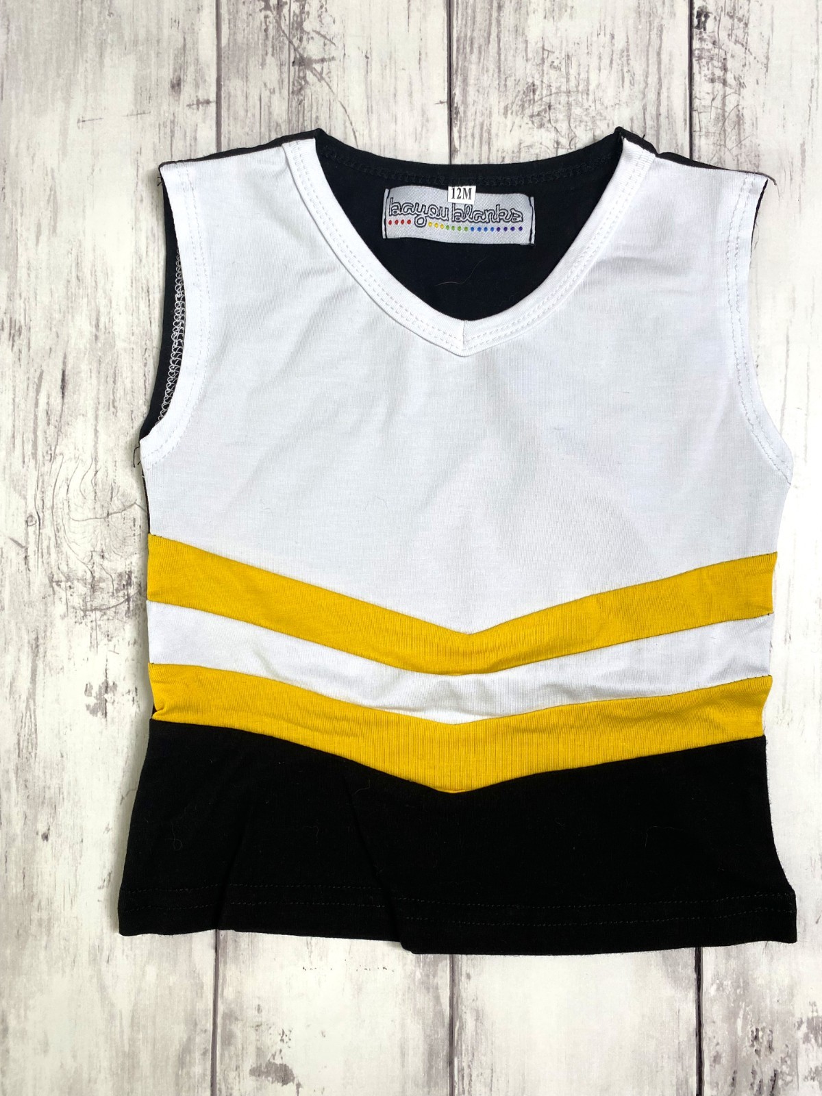 Black Gold and White Baby Baby Toddler Girls Cheer Shirt Only size 12M