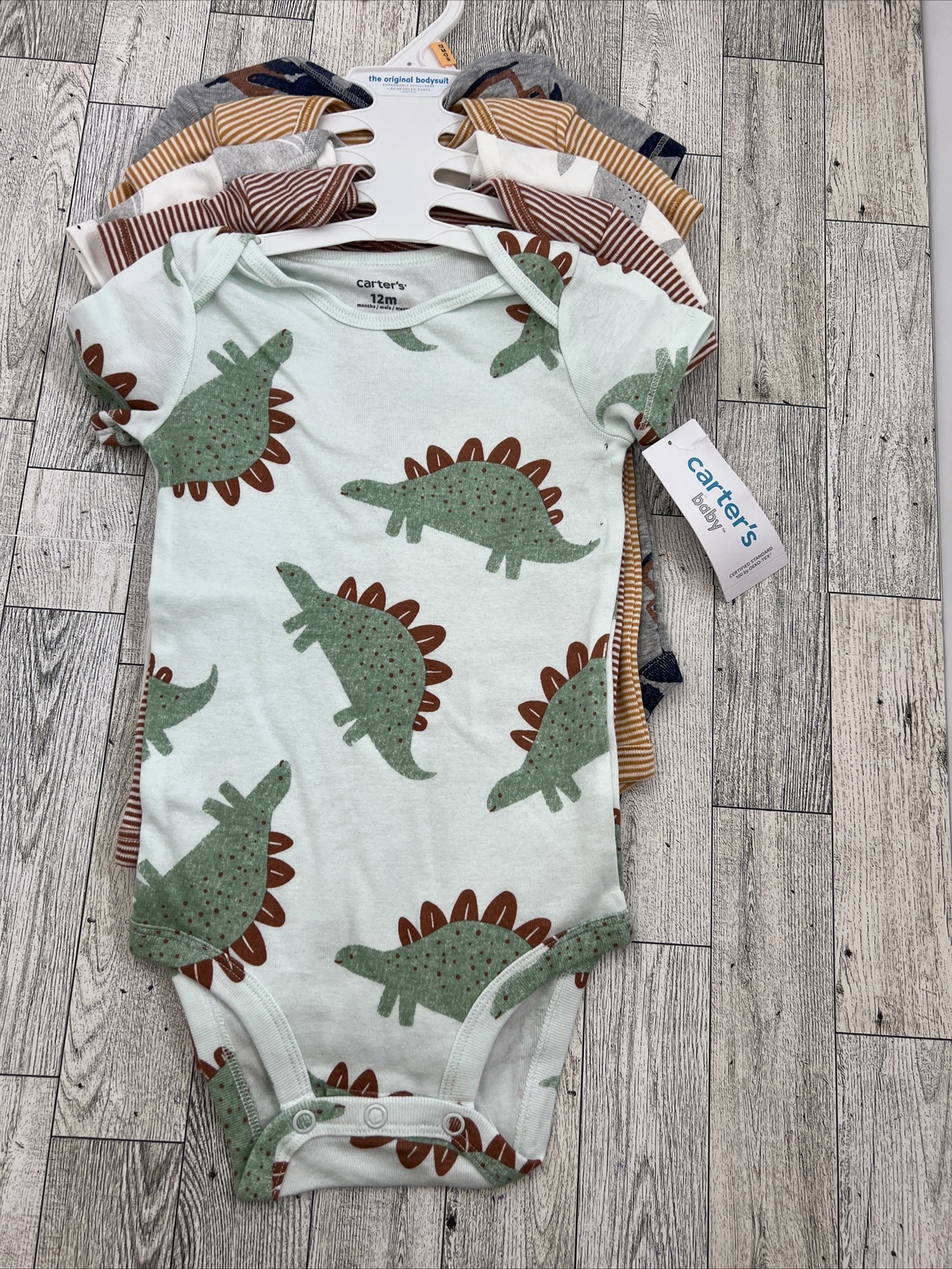 Carters Baby Boys 5 Pack Bodysuit Set Short Sleeve Dino Tractor Stripe