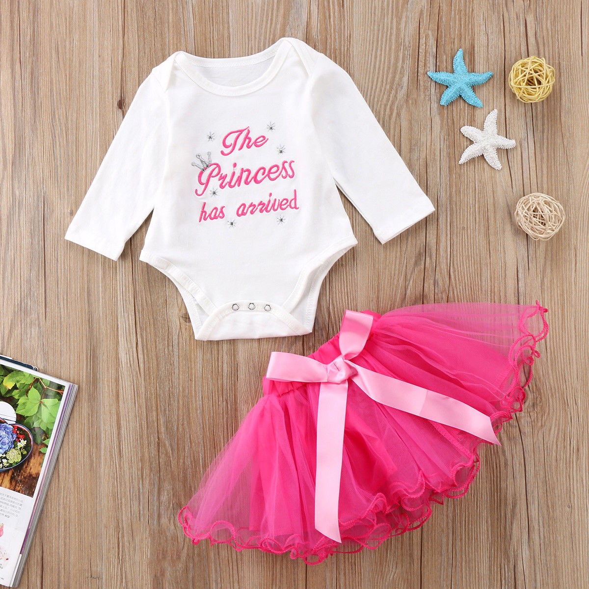 Newborn Baby Girl Outfits Long-sleeved Letter-style Top Princess Chiffon Dress