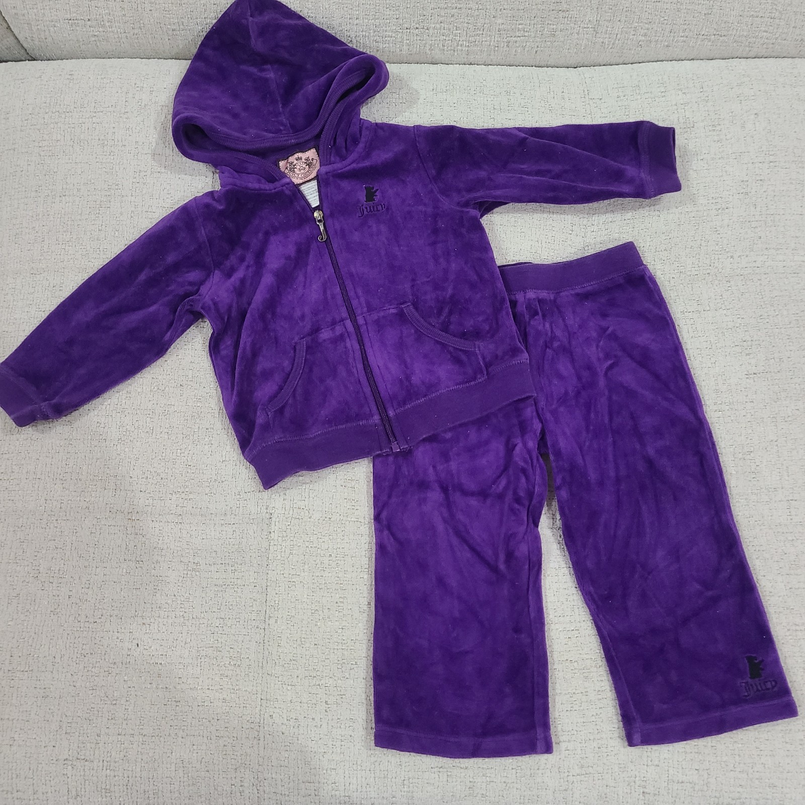 Juicy Couture Girls French Terry Track Suit Size 18 Months Purple Velour Velvet