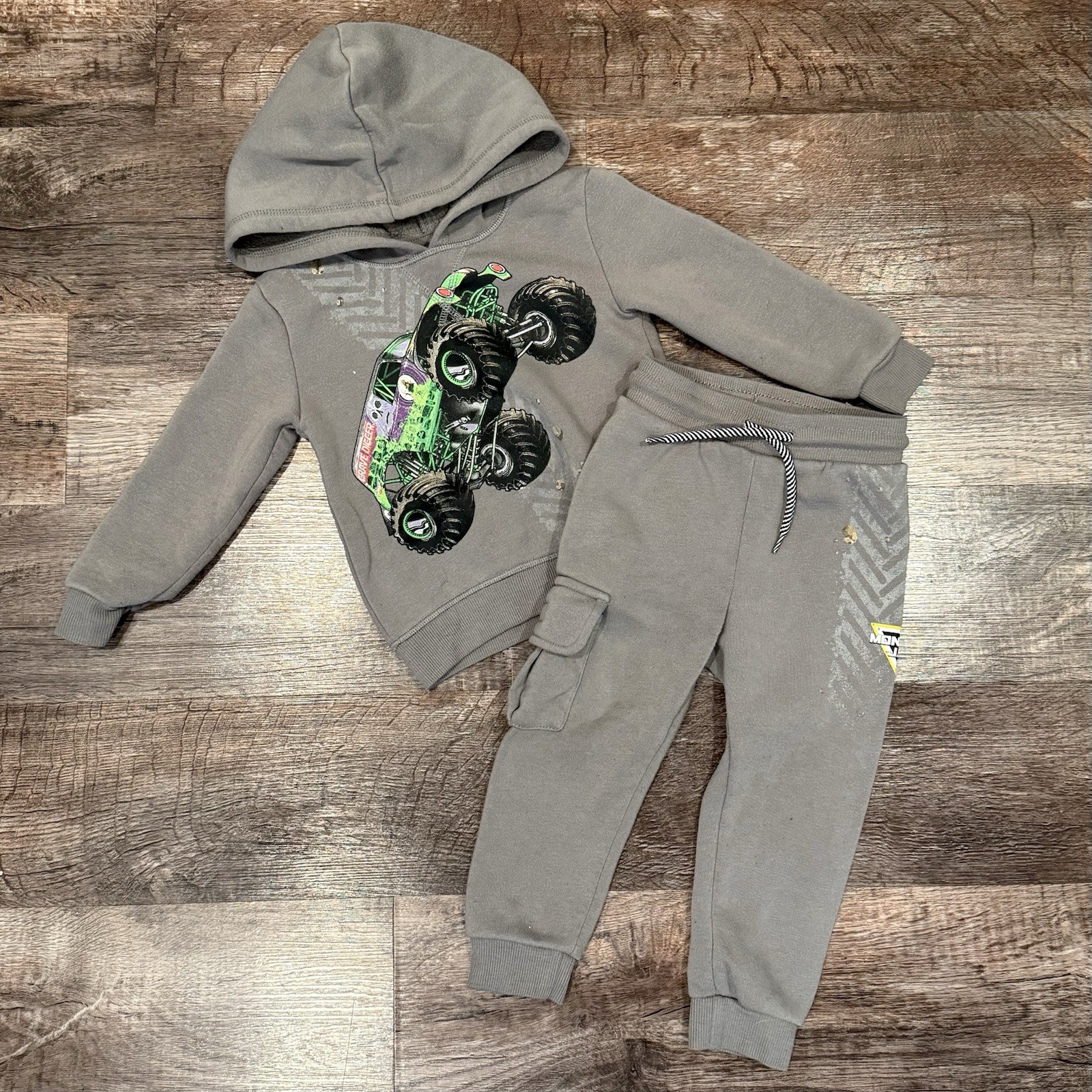 Monster Jam Grave Digger Gray Toddler Two Piece Hoodie and Jogger Set 2T Unisex