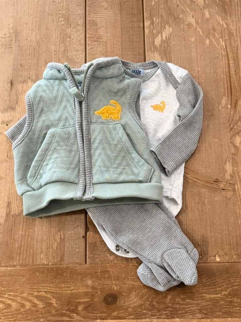 Little Lad Baby Boy 0-3 Month Dino Outfit set