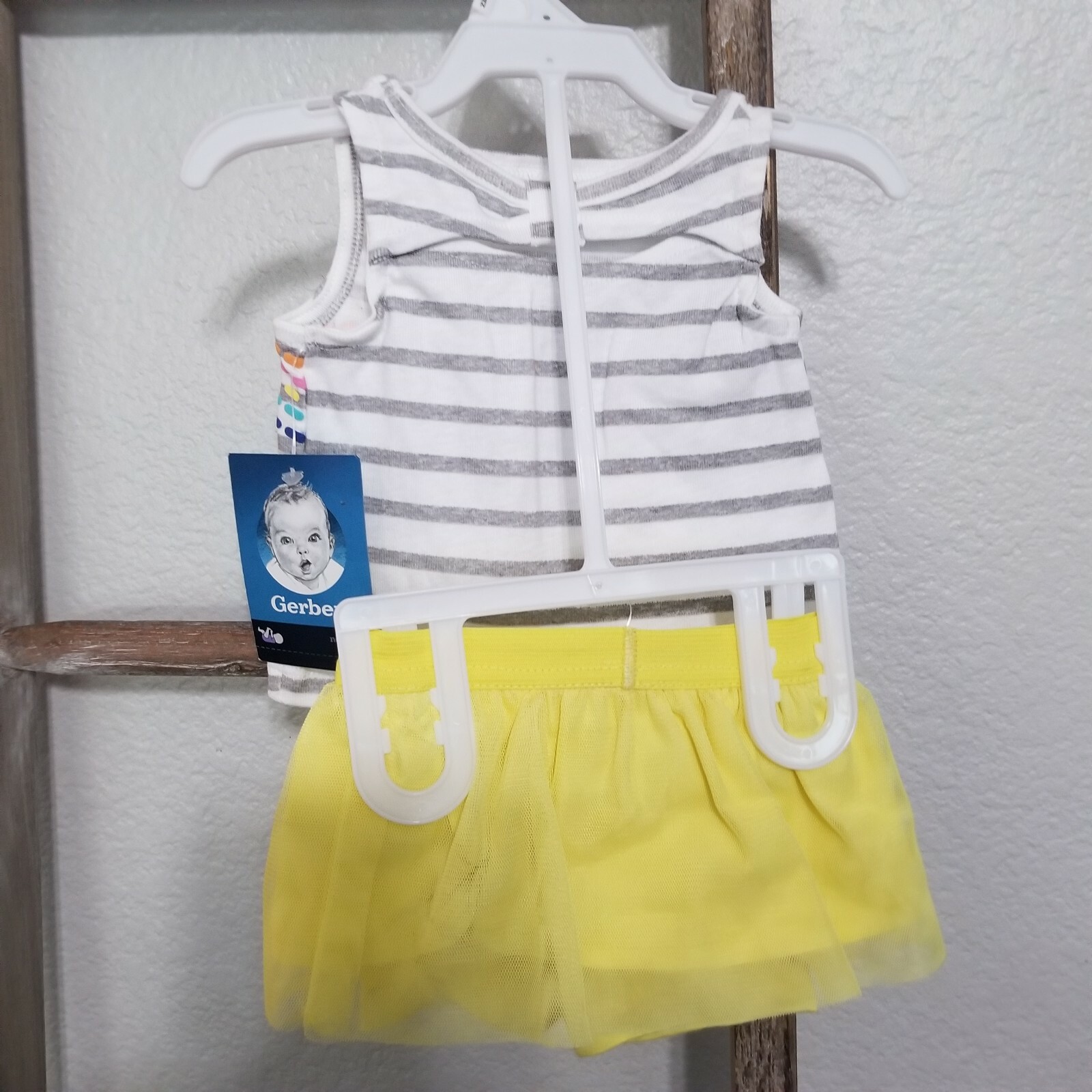 Gerber Gray Striped Sun Tank Yellow Skirted Shorts New Born 5-8 Pounds $22 MSRP