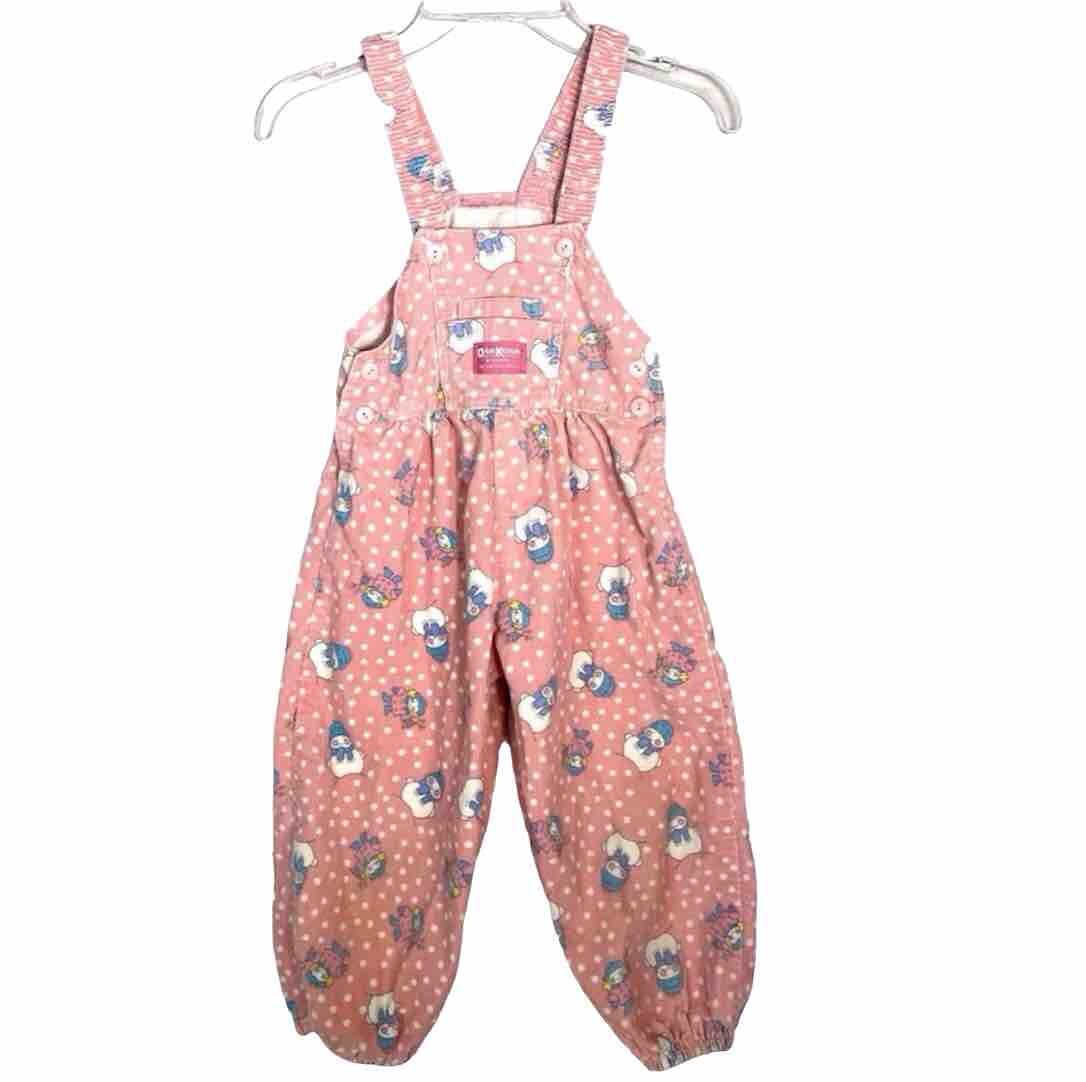 Vintage OshKosh B’gosh Pink Corduroy Overalls Snowmen Girls 4T Made In USA