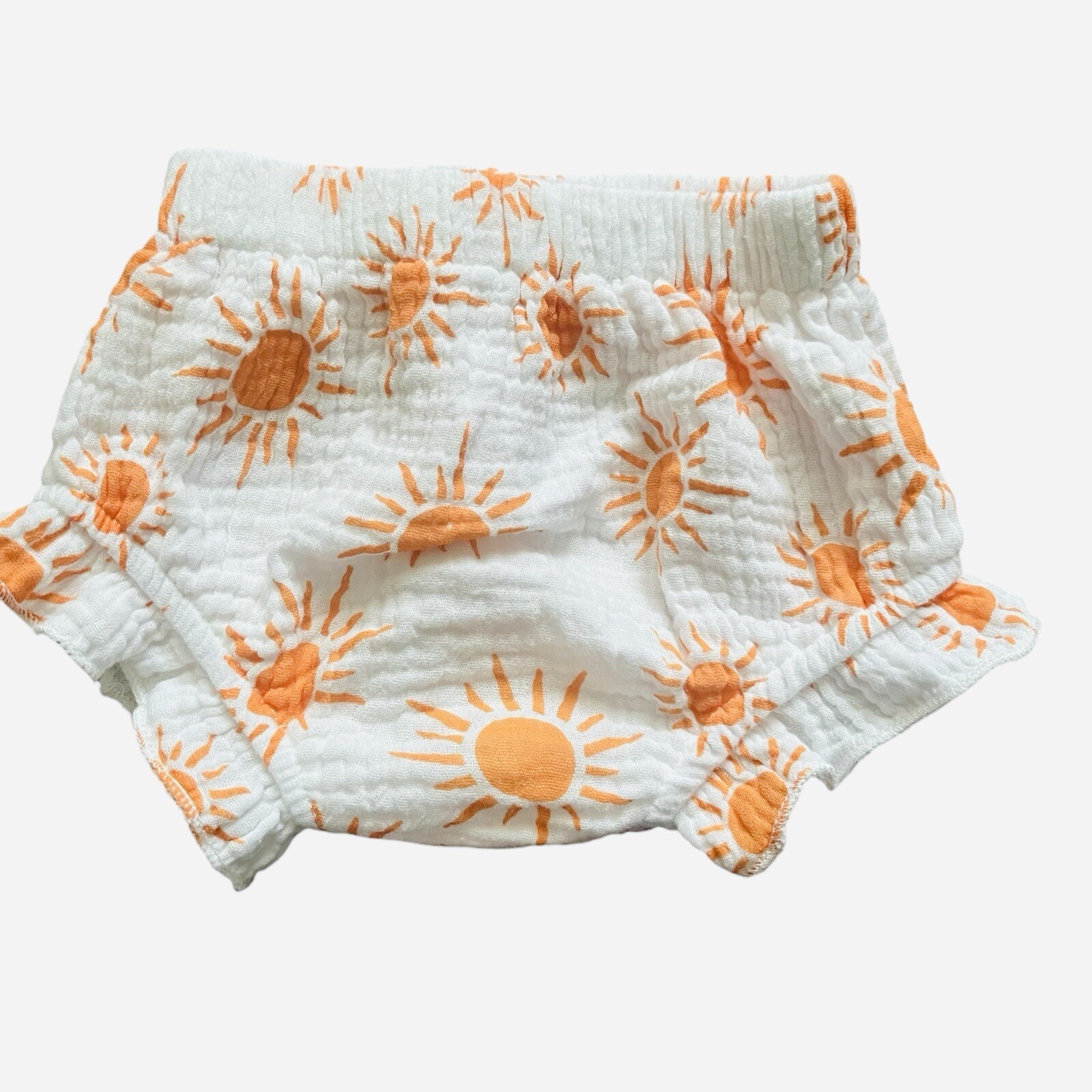Newborn Infant Set 3-6 Mo gauze sleeveless dress/shorts white/orange sunflower