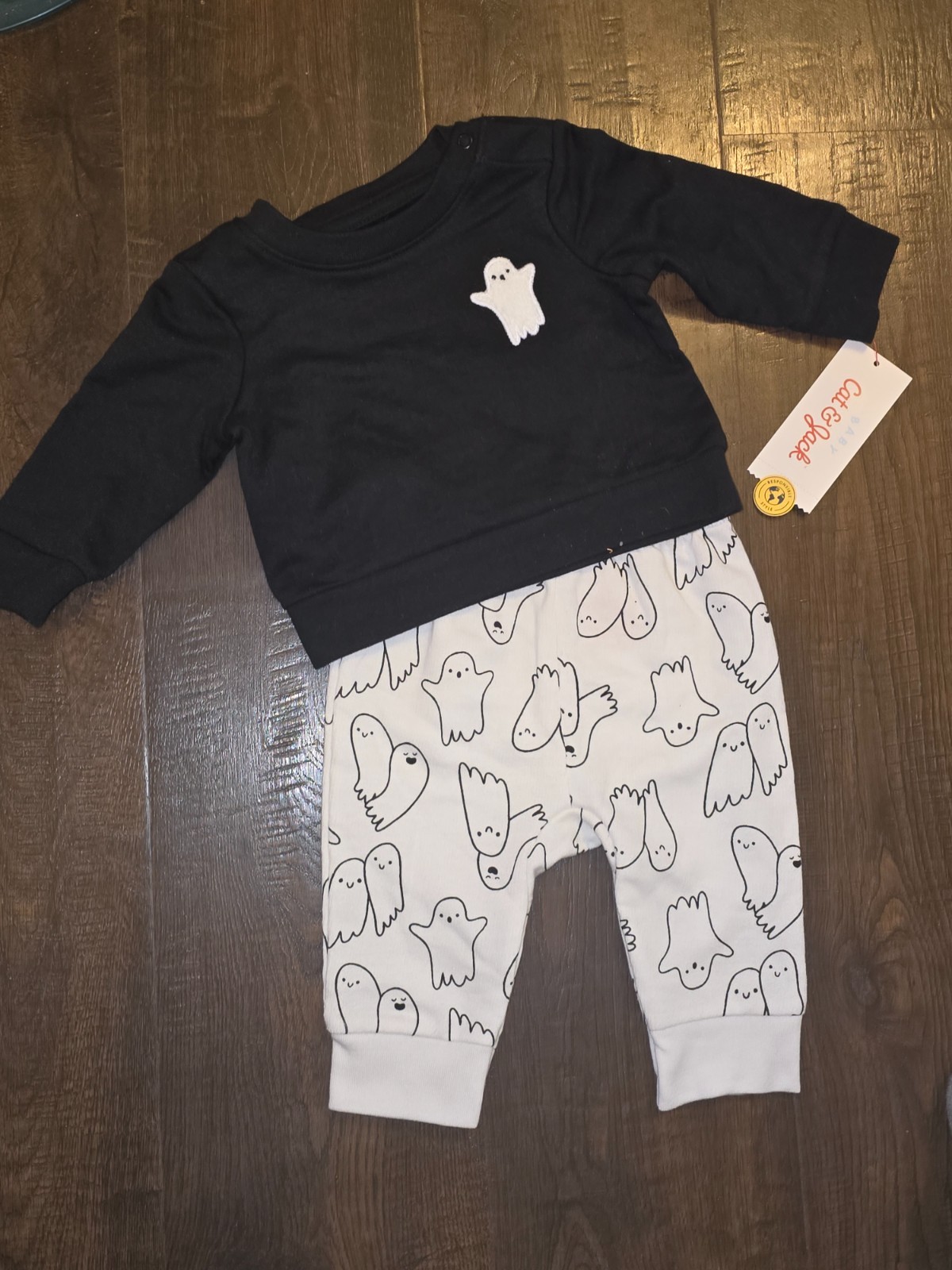 Infant Boys & Girls Hey Boo Ghost Halloween Sweatshirt Pants Set NB 0 3 6 9 Mos