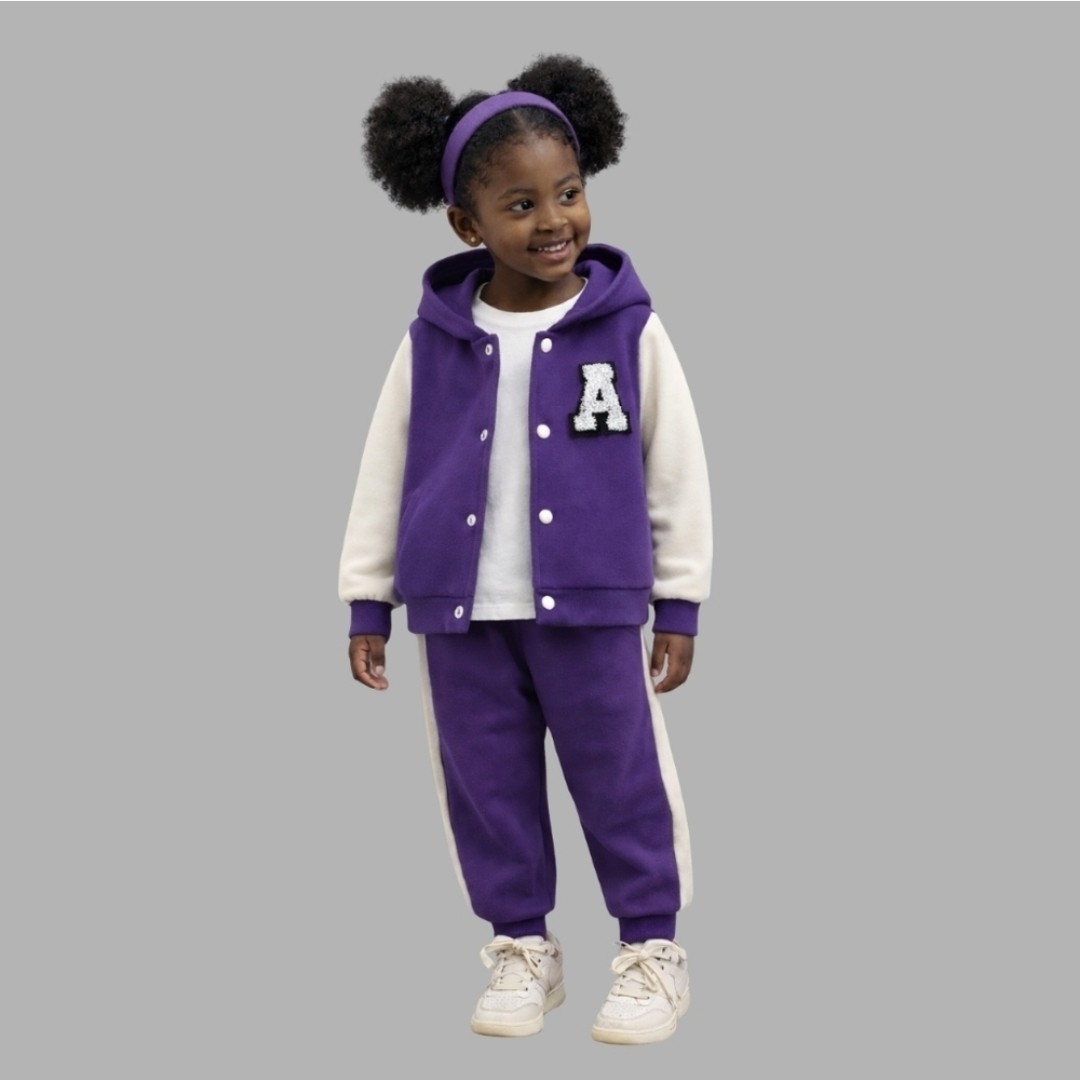 Toddler Girls Purple Varsity Hoodie & Corduroy Pants Set Size 5Y