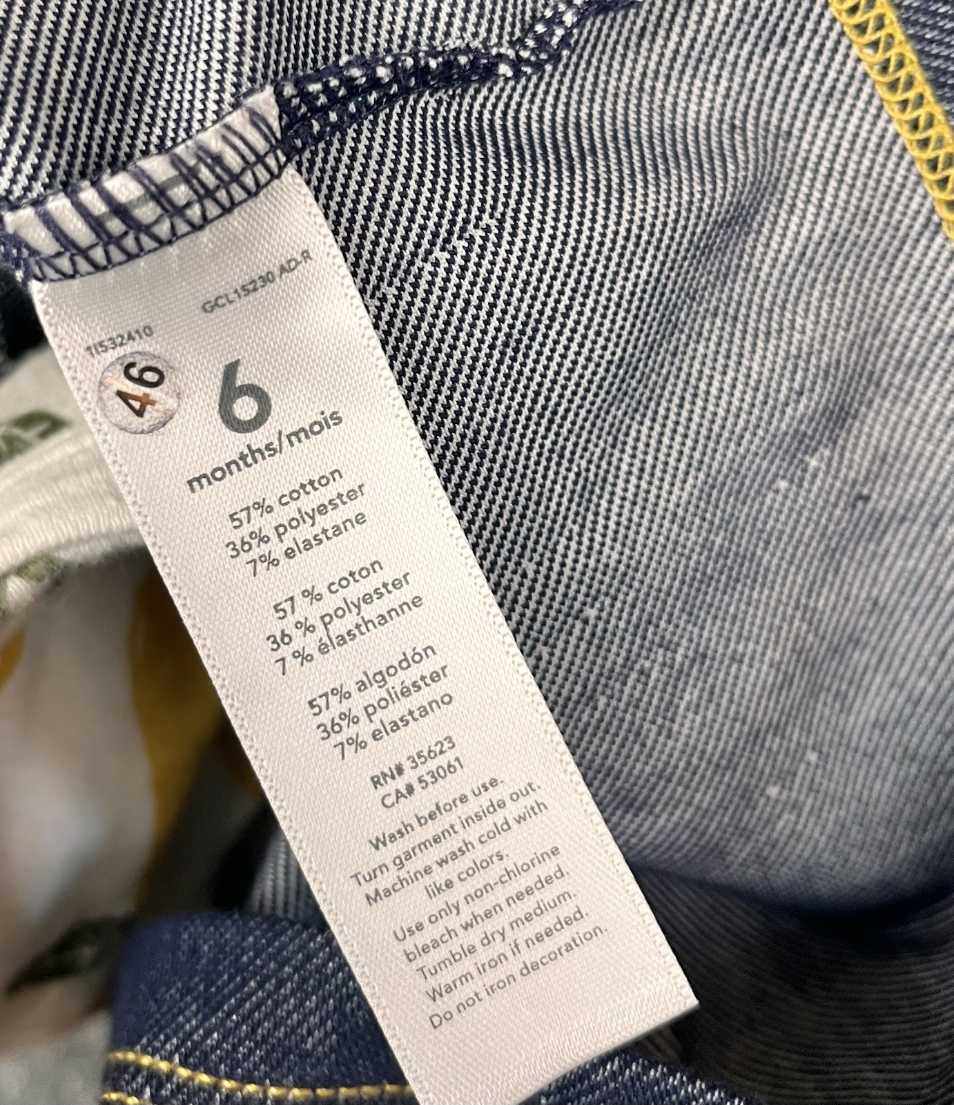 Carters Jean Dress Overalls/lemon Size 6 Months Girls 2 Pieces