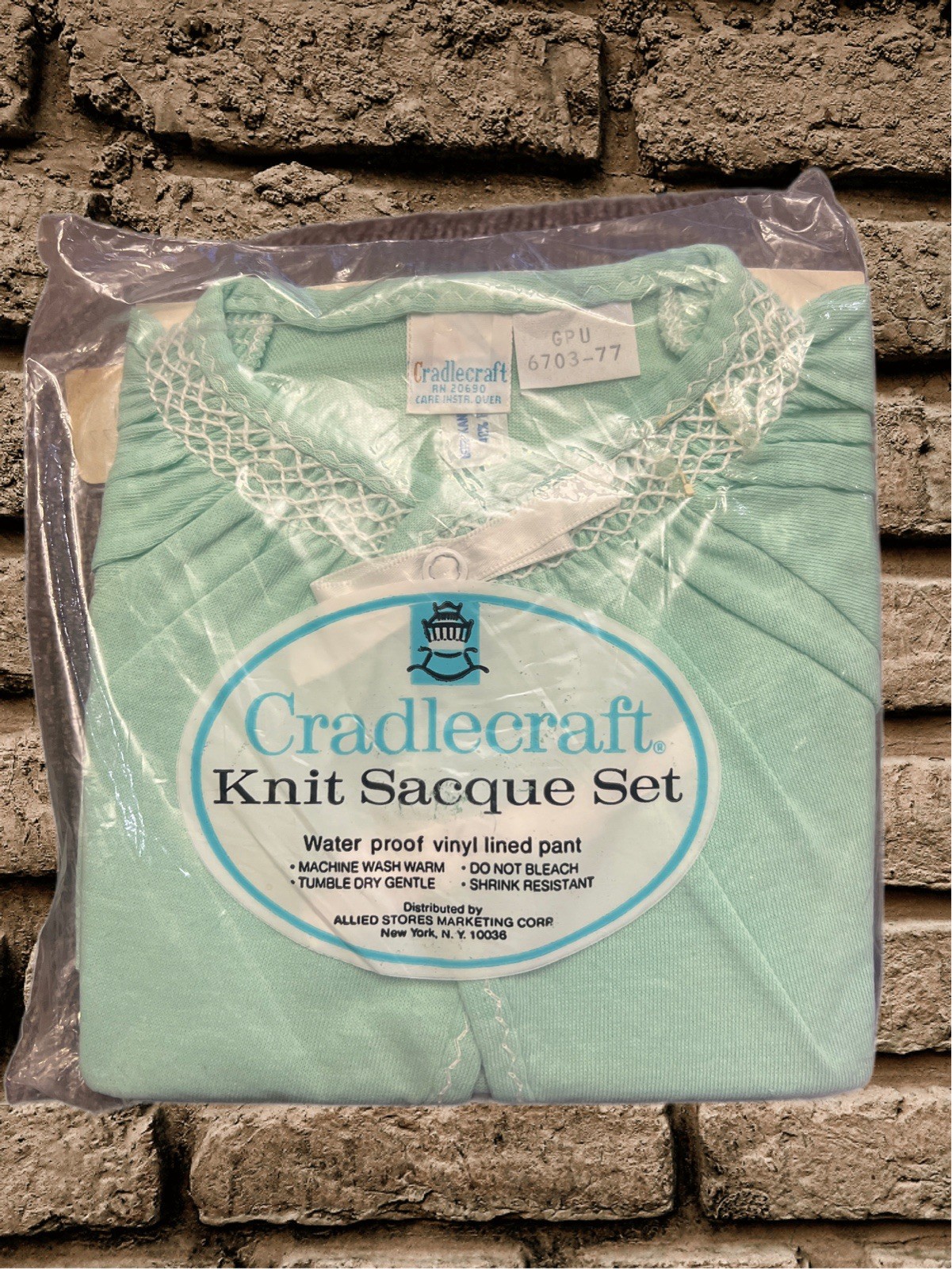 Vintage Cradlecraft Mint Green Baby Knit Sacque Set Water Proof Lined Pant