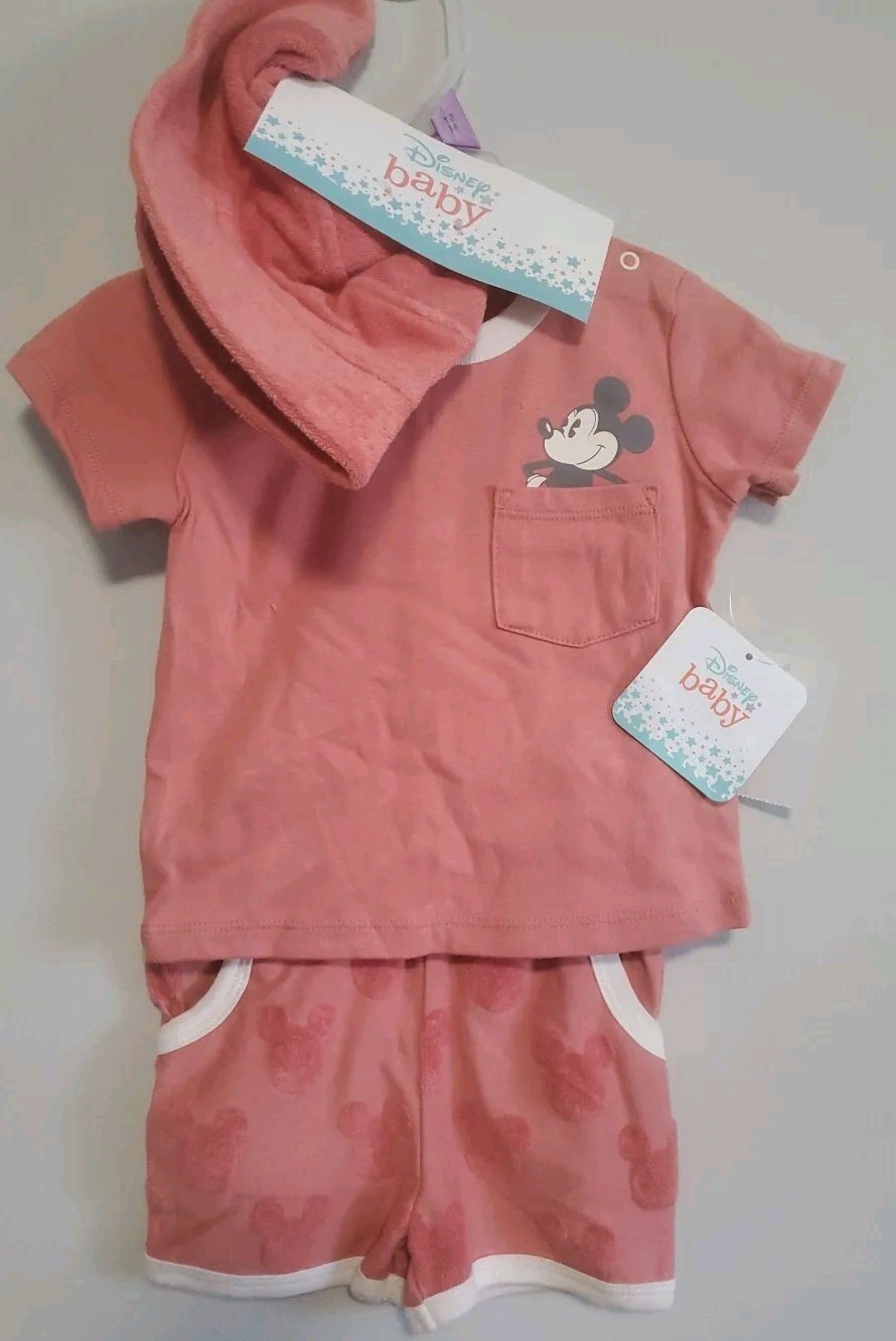 Baby Disney Mickey Mouse Short Set Size 12mo with Bucket Hat Teracotta