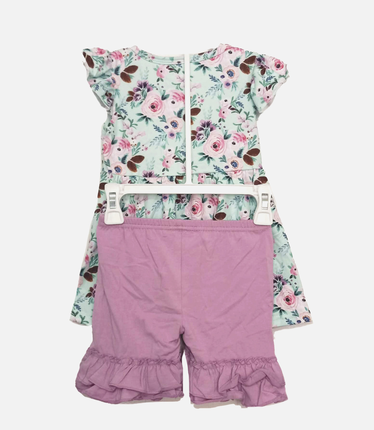 New Boutique Girls Floral Ruffle Shorts Set Size 2T Buttons Lace Mint Lavender