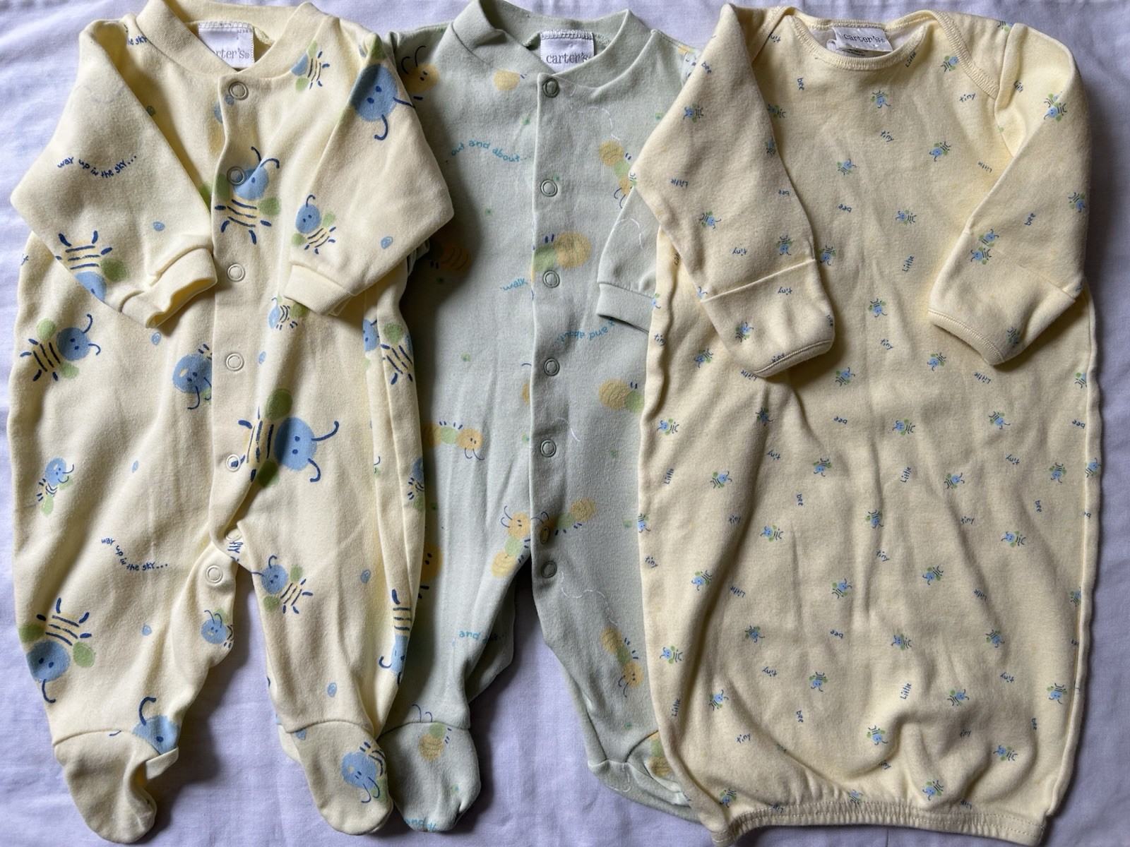 Vintage Carter’s 0-3 Months Baby Boy Girl Unisex Green Yellow Cotton Pajamas