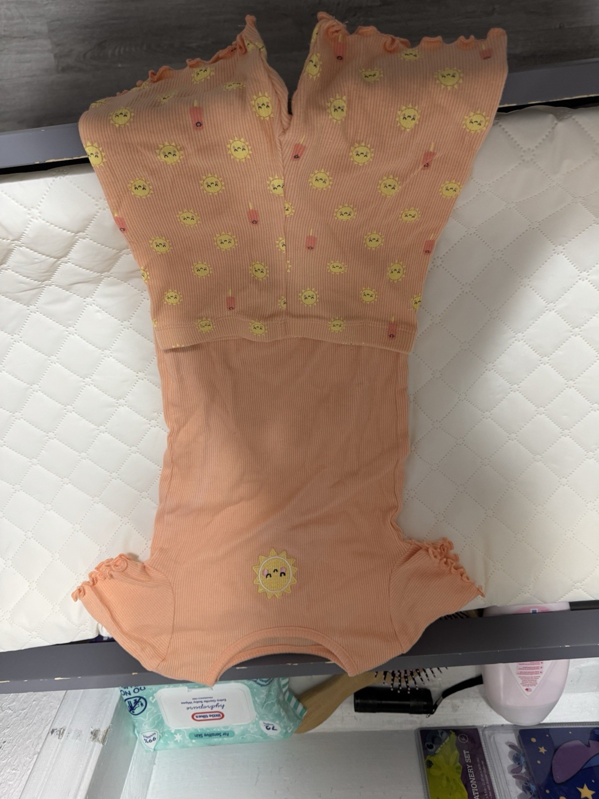 Geranimals 3T Peach Ribbed Sun Print 2 Piece Outfit Set Top & Pants