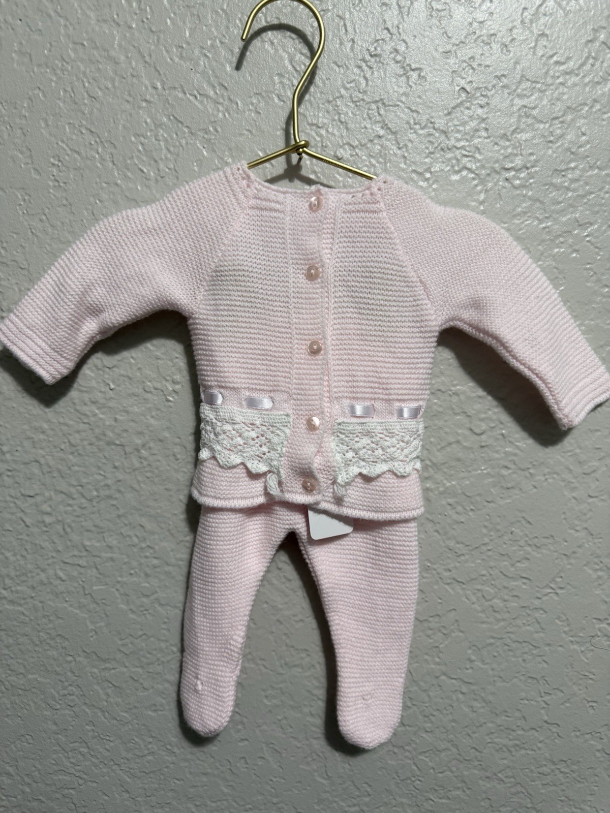 Girls Petala Newborn 2-Piece Pink Knit Sweater & Pants Set Long Sleeve