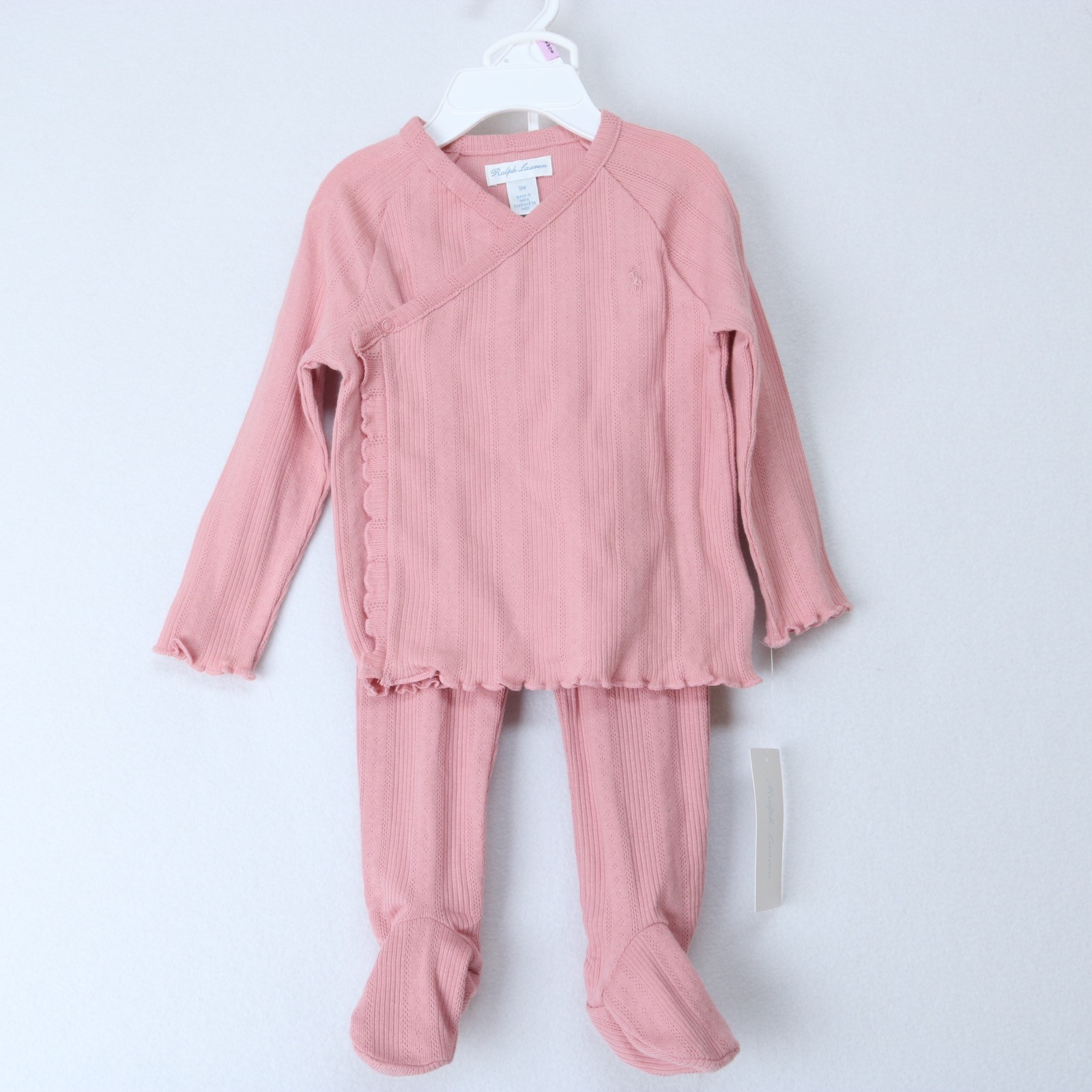POLO RALPH LAUREN PINK TOP + FOOTIE BOTTOM 9MOS KNIT SET