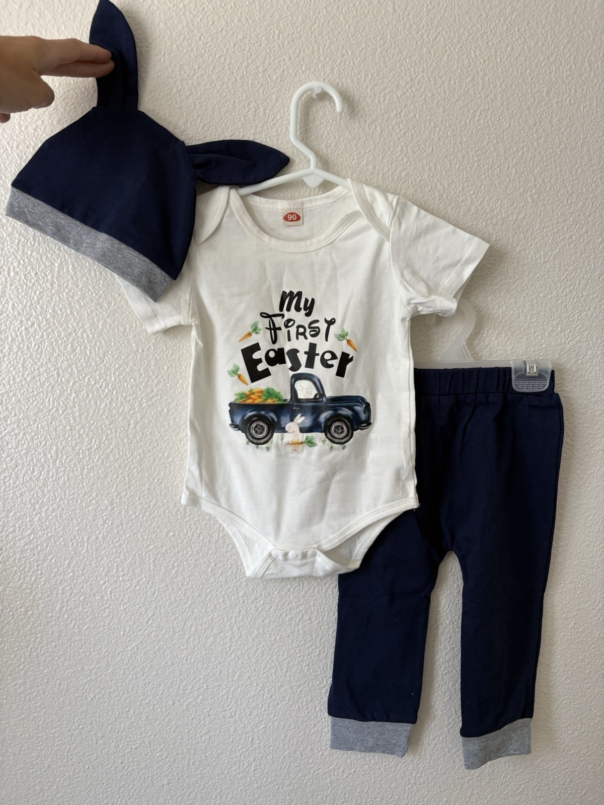 Baby 3pc Easter Bunny “My First Easter” Cotton Bodysuit Pants Hat Size 90