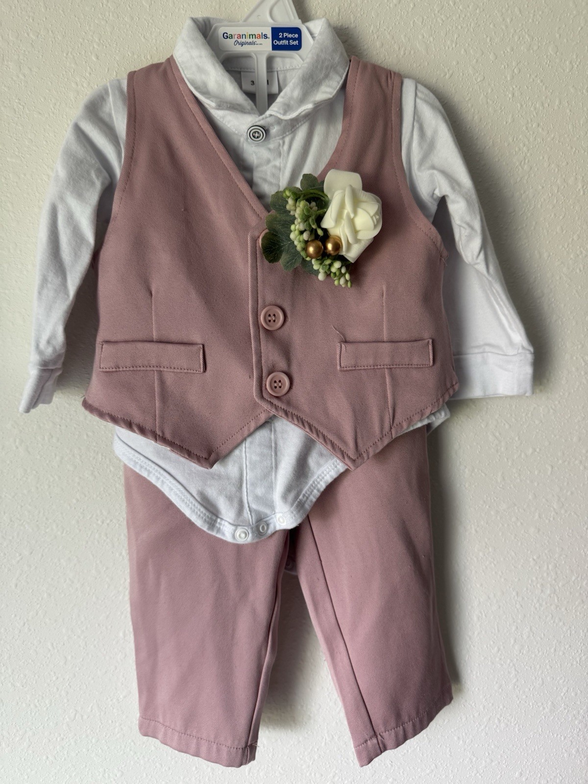 Garanimals 2pc Formal Set Pink Vest Pants White Long Sleeve Bodysuit 3M
