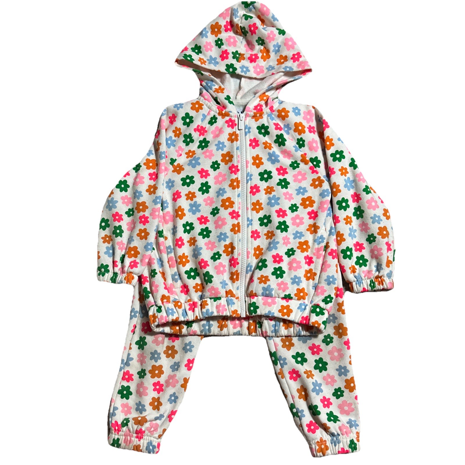 Old Navy Colorful Flower Zipper Hoodie And Pants Set Toddler 4T