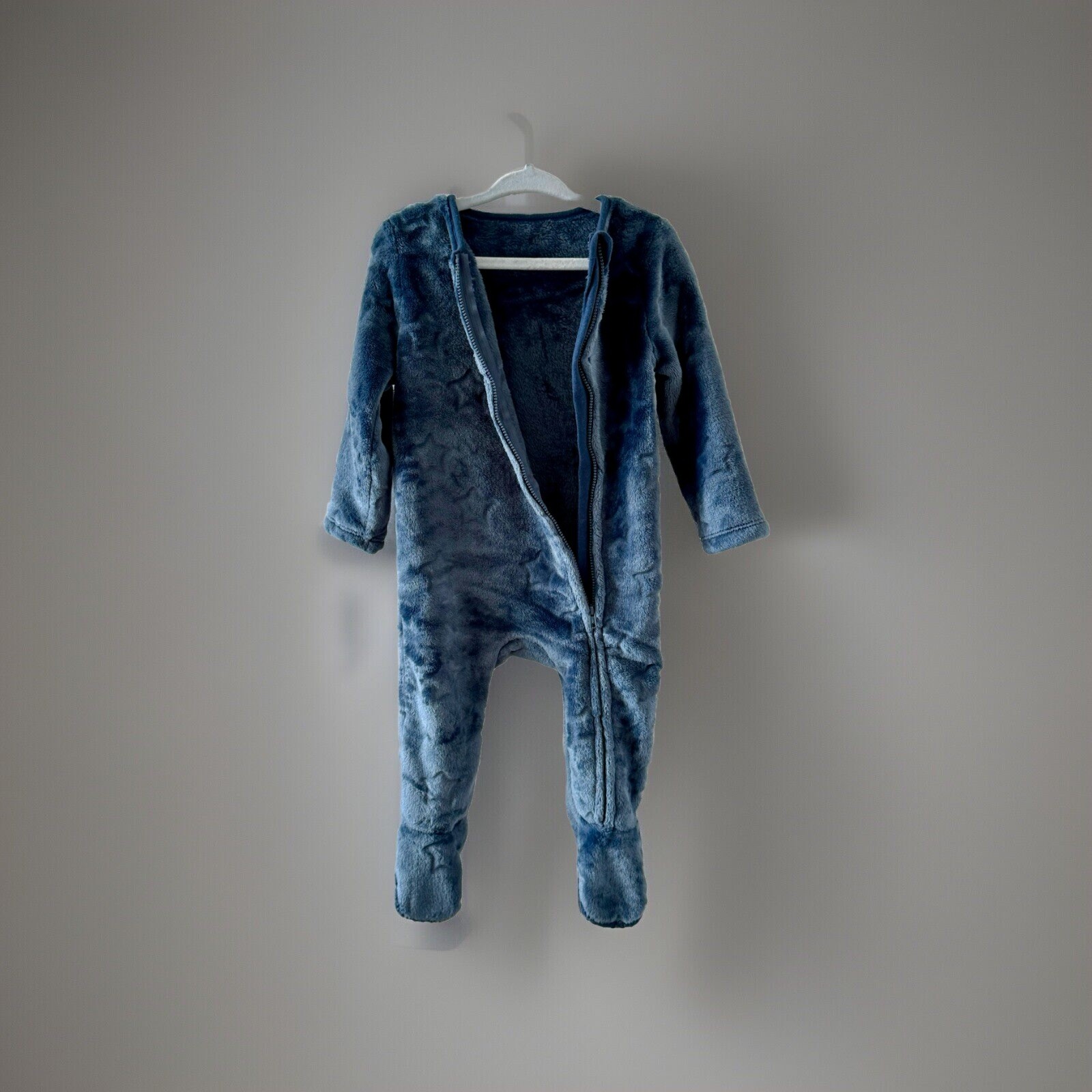 9-12 Months Baby Girl Boy Zip Babygrow Soft Cozy Blue Velvet Baby Jumpsuit Stars