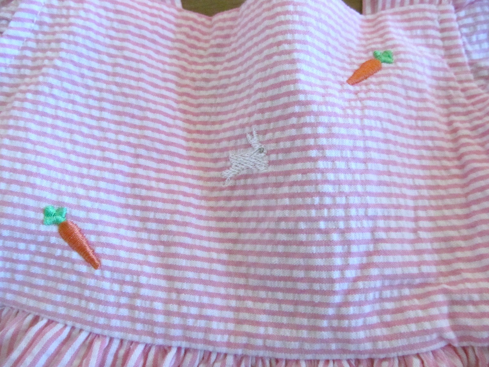 Baby Girl Pink Striped Seersucker EASTER Dress 12 Mo Boutique Embroidered BOW!