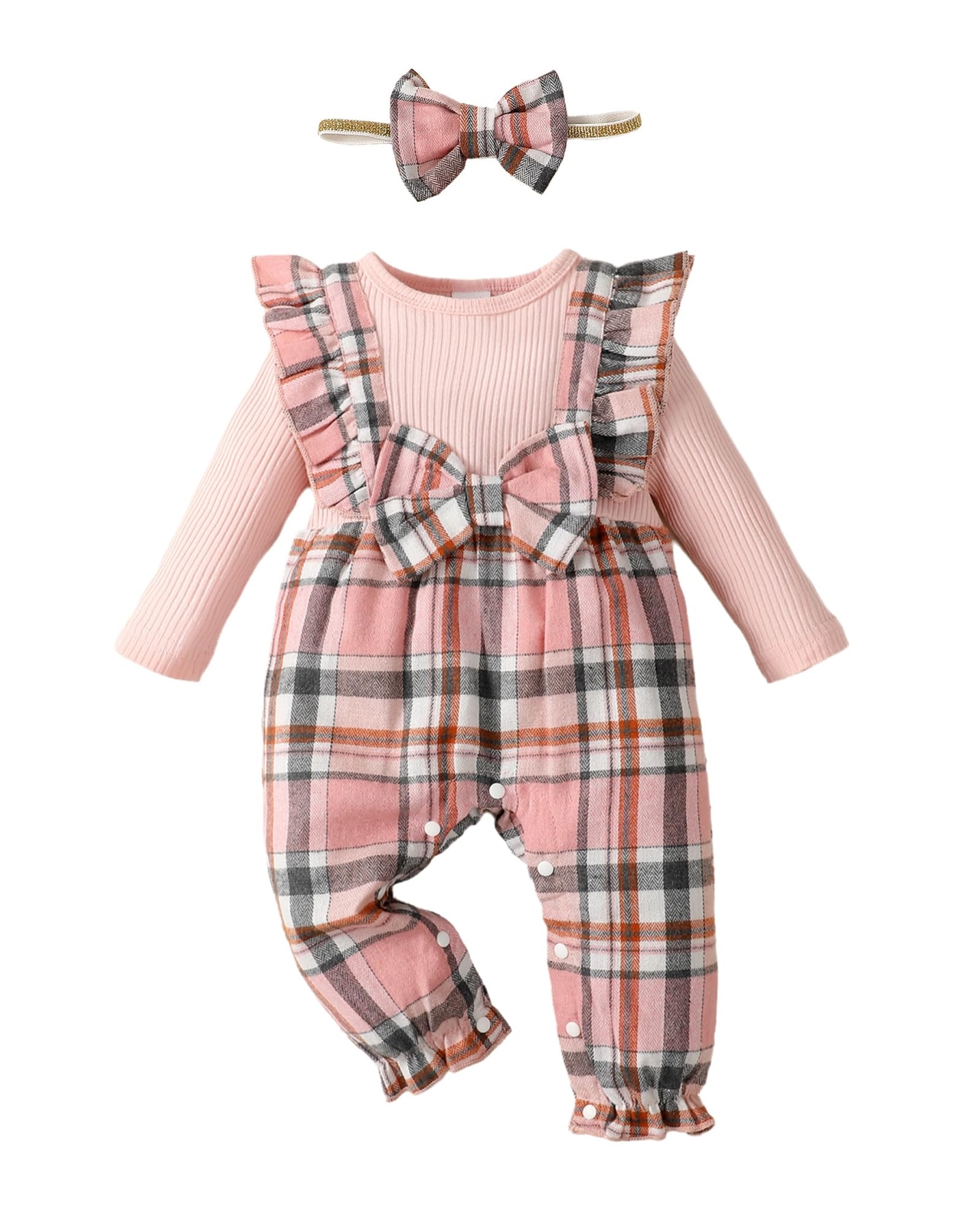 0-3 Months Newborn Baby Girl Clothes Fall Plaid Christmas Outfits Infant Pink
