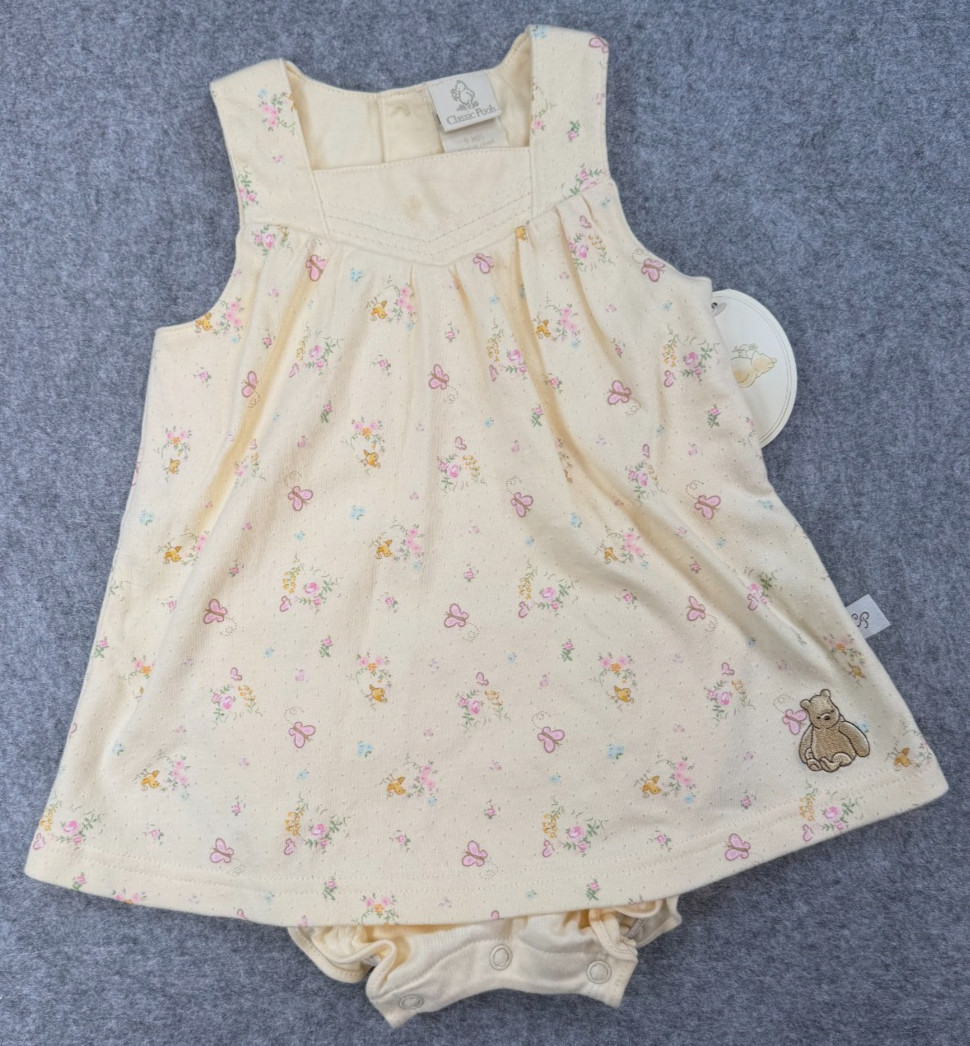Baby Girl Clothes New Vintage Classic Pooh 9 Month Yellow Butterfly Dress Romper
