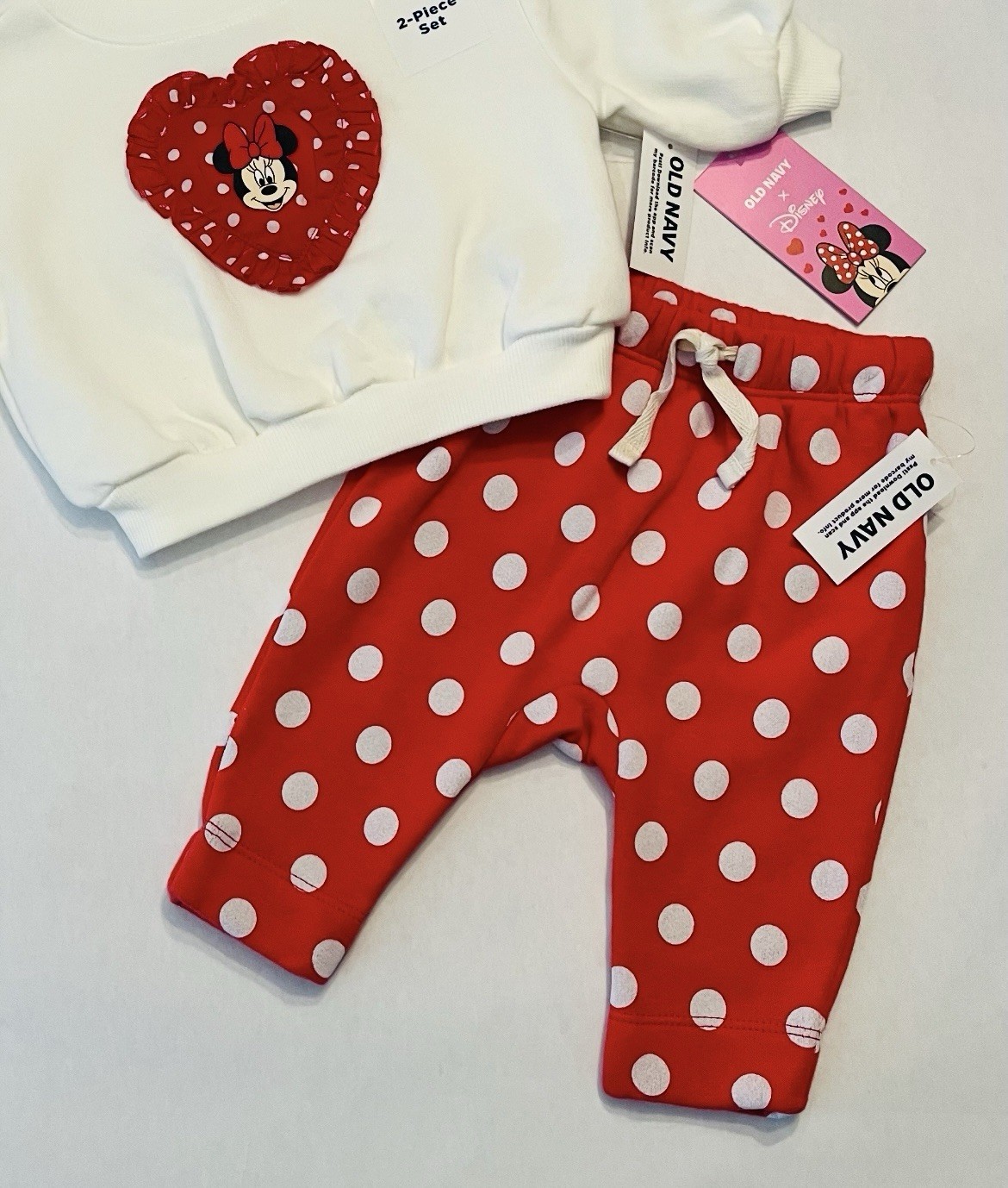 Disney Baby Girl Minnie Mouse 0-3 Months Pants Sweatshirt 2 PC Set Heart Outfit