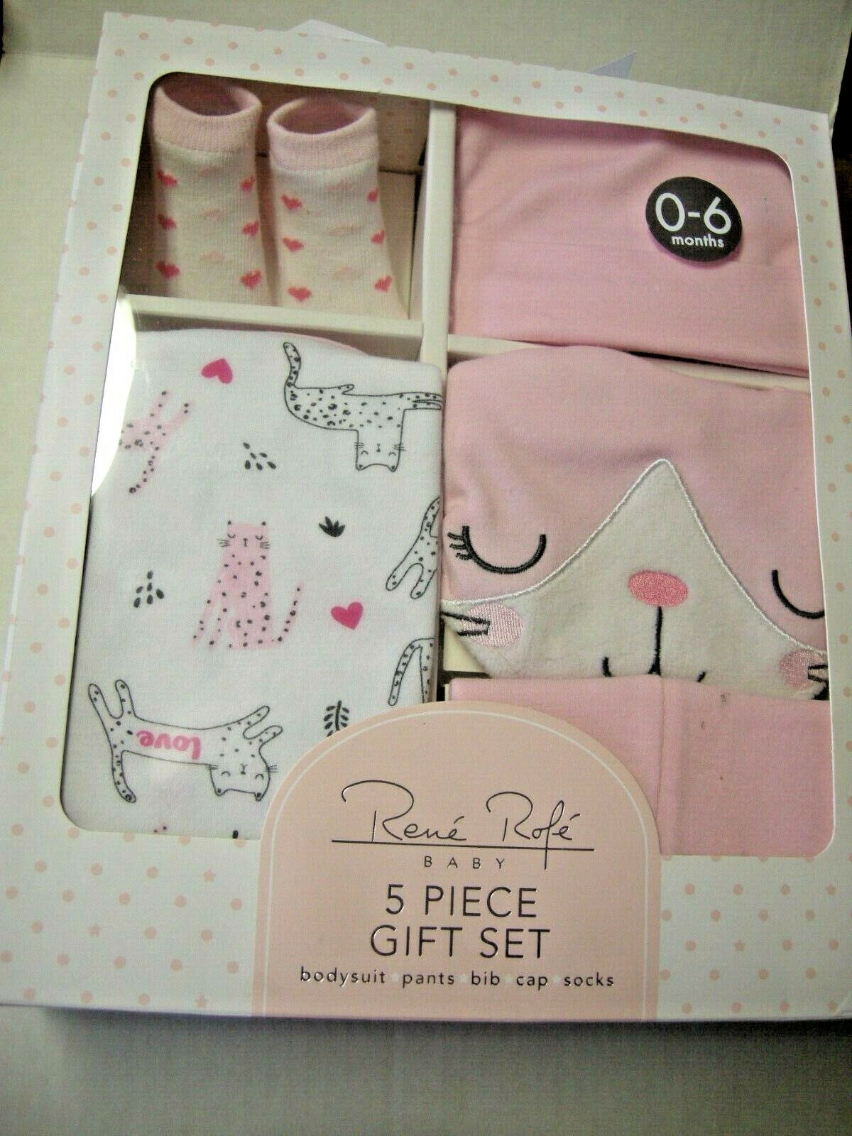 Rene Rofe Baby 5 Piece Gift Set, 0-6 Months, Kitten Theme, Brand New
